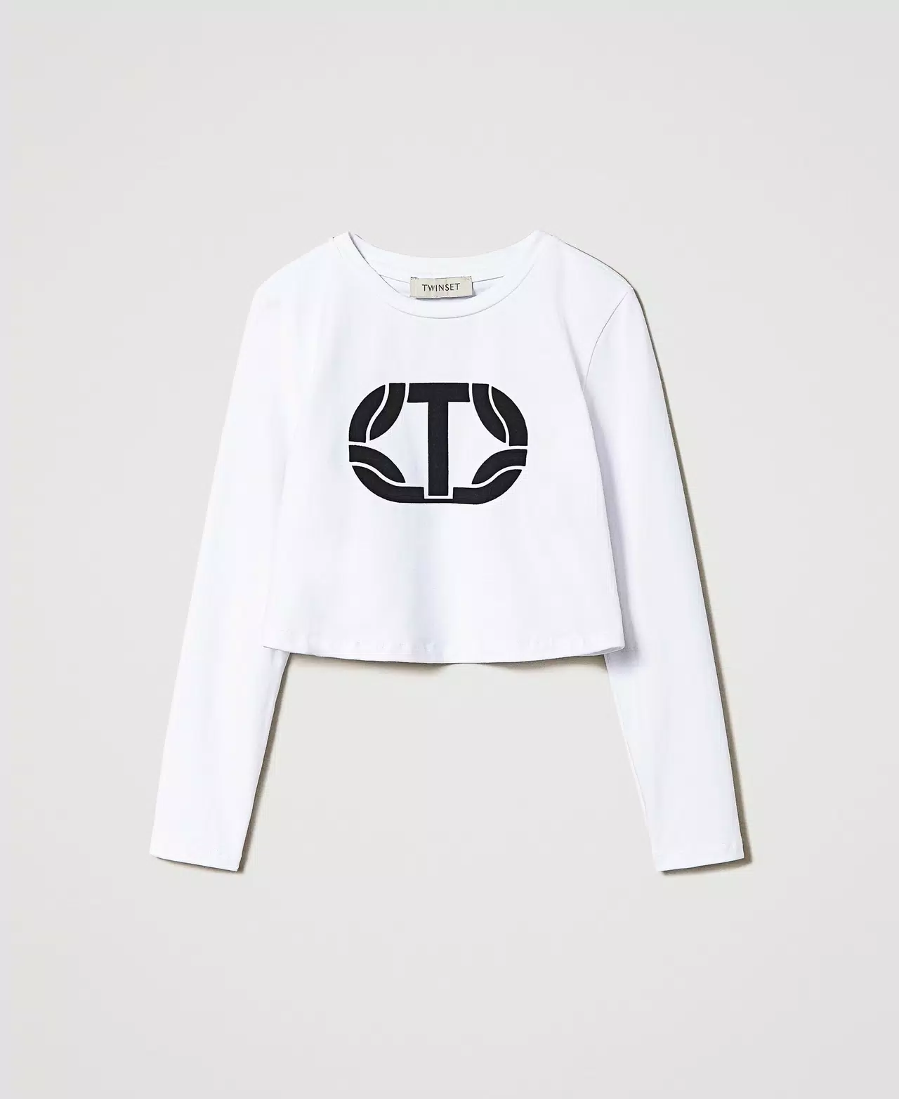T-shirt cropped con logo gommato