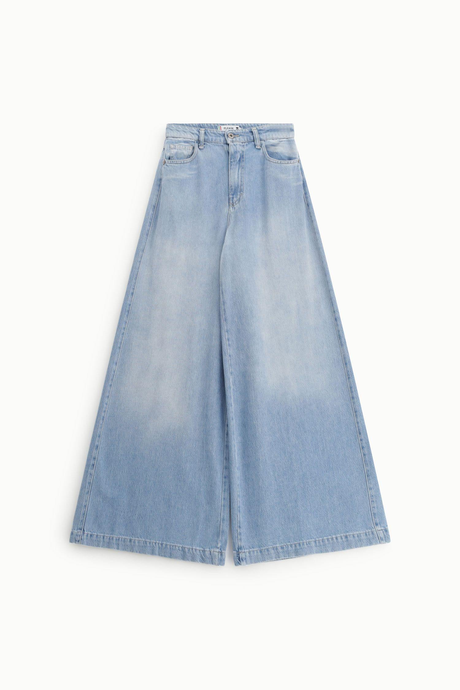 jeans donna a gamba ampia a vita alta denim please P3J9CQZPHN BLU DENIM PLEASE