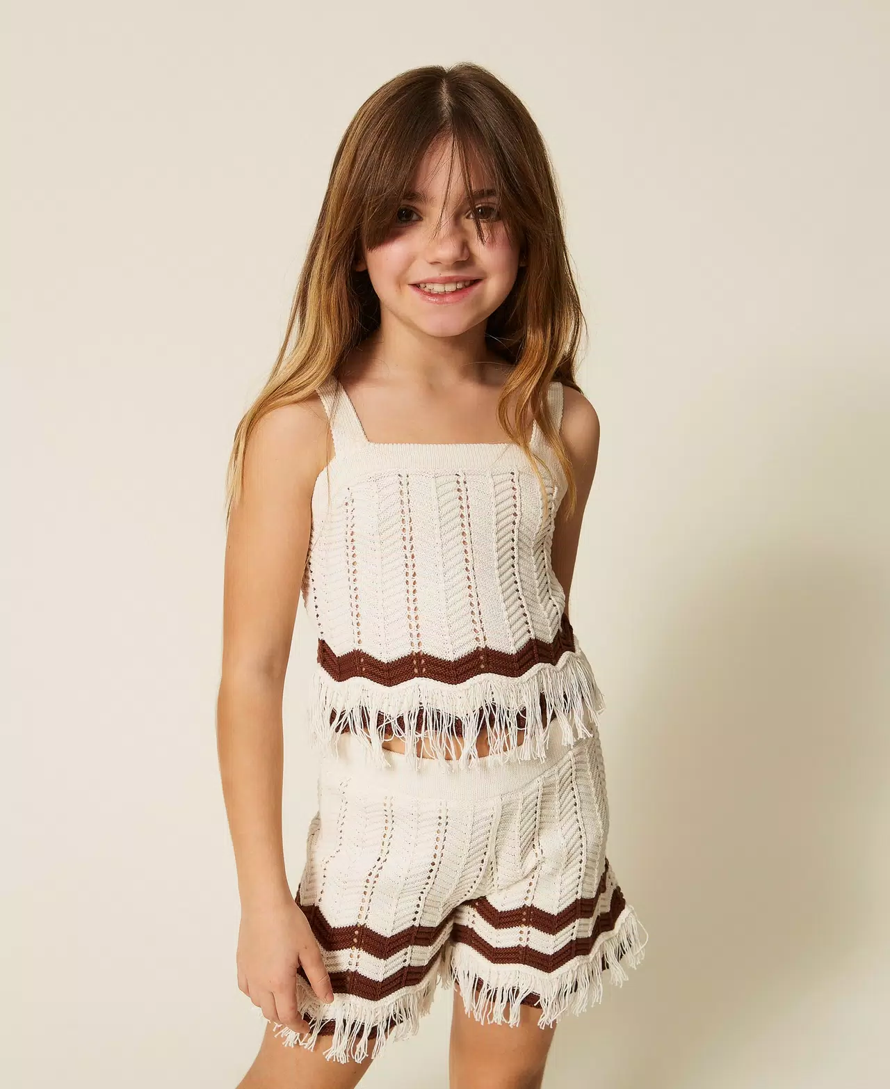 TOP E SHORTS BAMBINA IN MAGLIA ZIG ZAG TWINSET 261GJ3021 MILK TWINSET KIDS