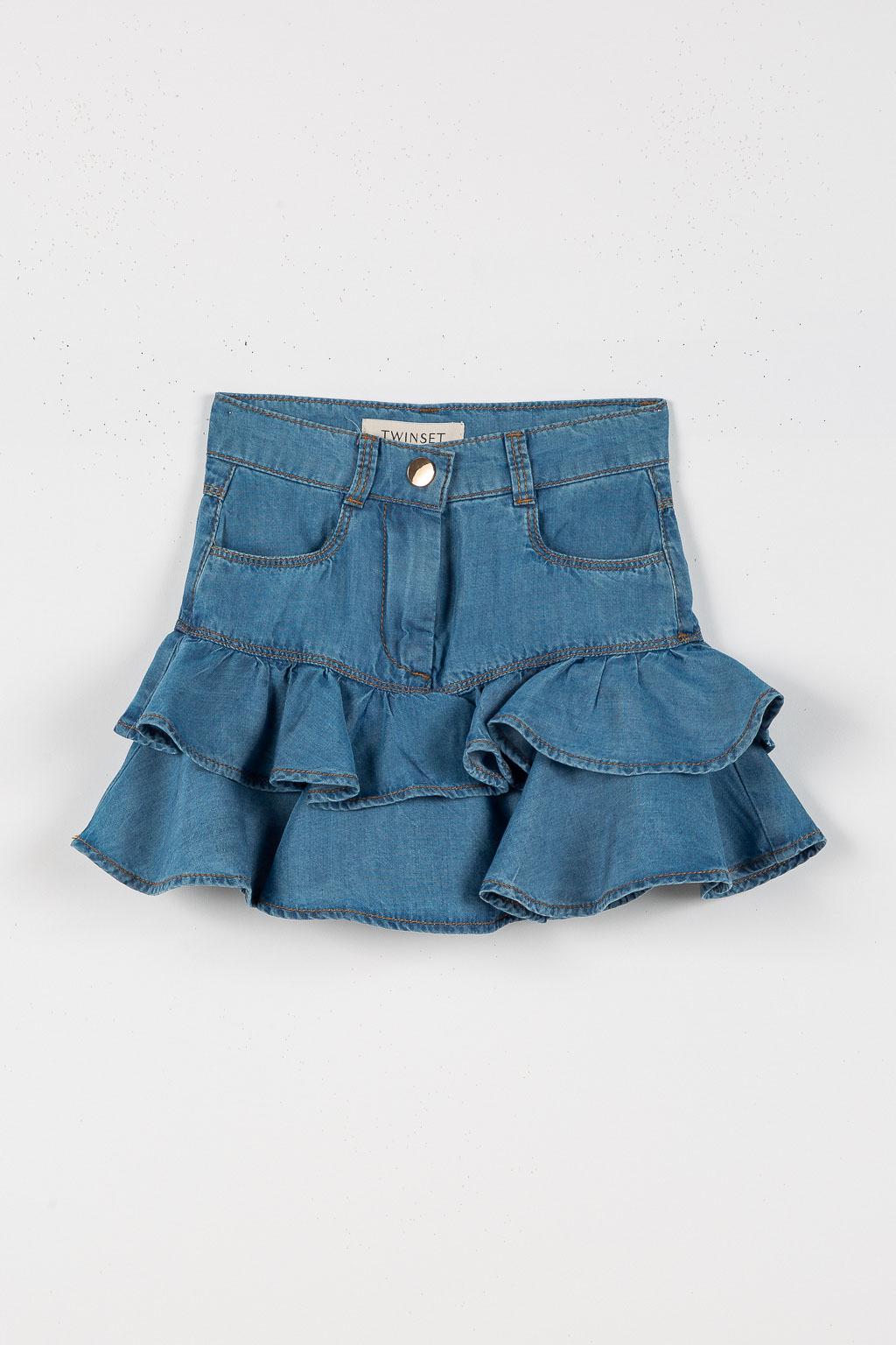 GONNA bambina IN CHAMBRAY CON ROUCHES twinset 261GB2052 DENIM BLU TWINSET KIDS