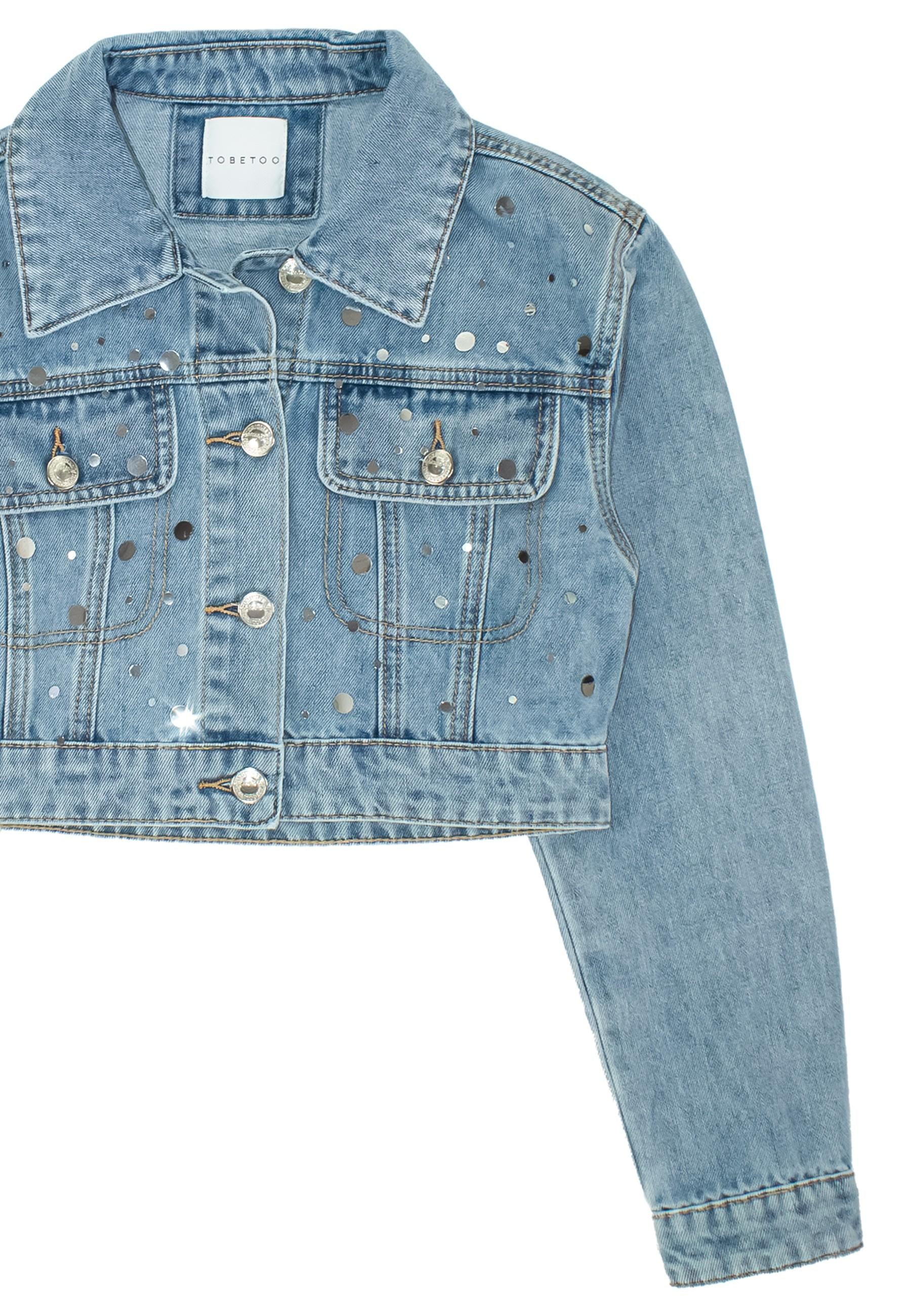 GIUBBINO BAMBINA IN JEANS CROPPED CON APPLICAZIONI LUMINOSE TO BE TOO T1374C JEANS TO BE TOO