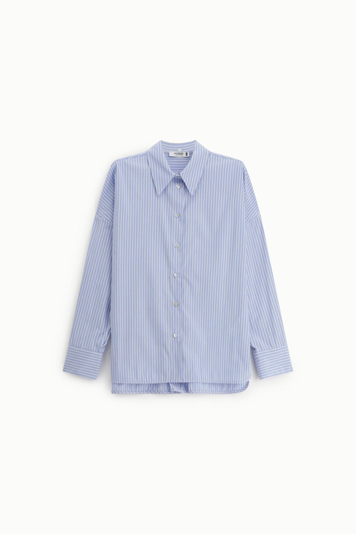 camicia donna a righe con dettagli in pizzo azzurro please C1JEDXE000 AZZURRO/BIANCO PLEASE