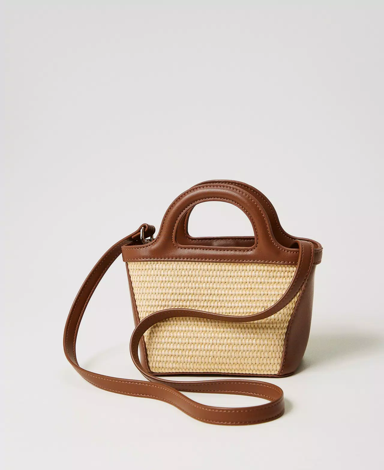 Borsa a tracolla effetto paglia con Oval T<BR/> 251GJ8012 PAGLIA-CUOIO TWINSET KIDS