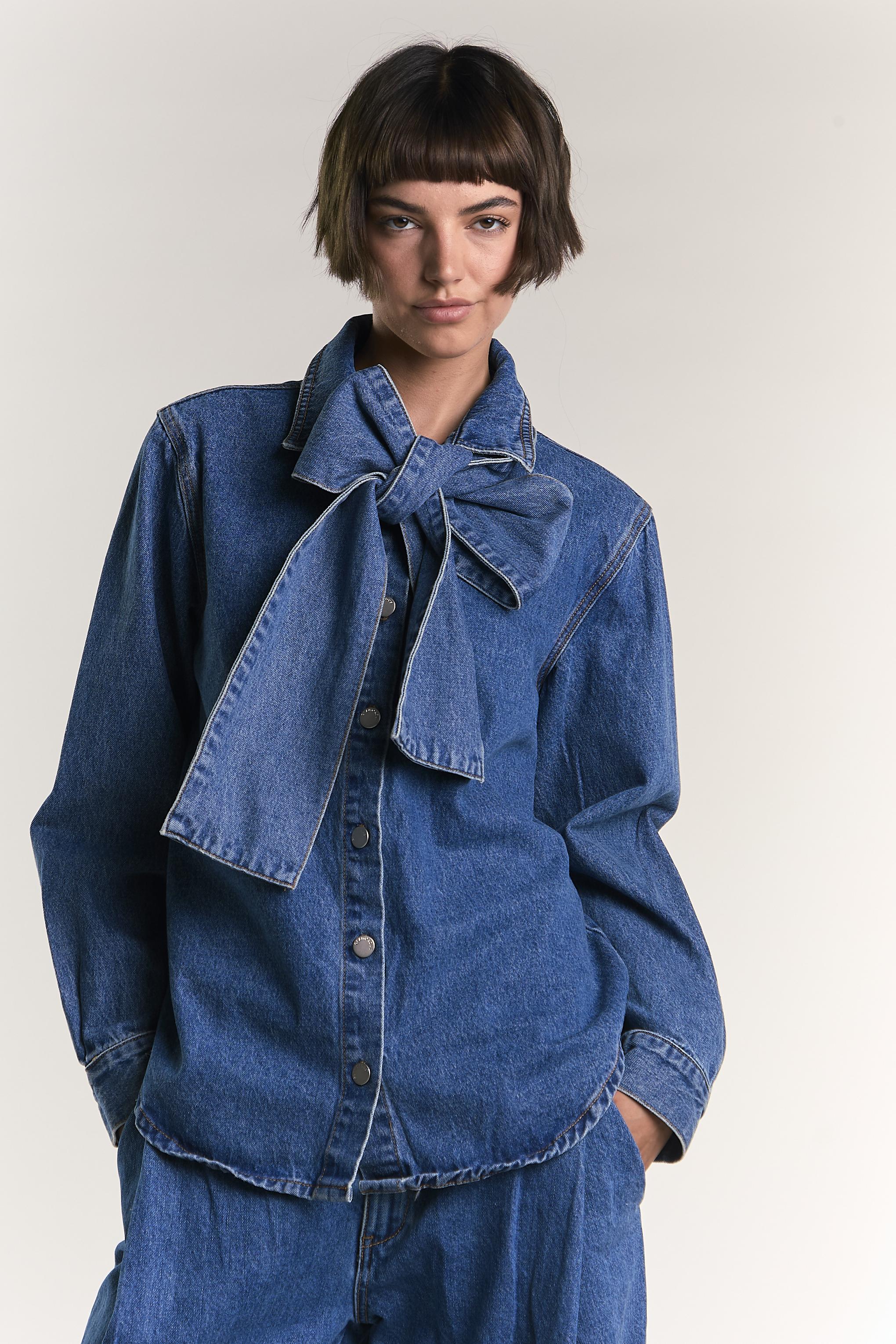 CAMICIA DONNA CON FIOCCO IN DENIM GLAMOROUS AN5538 BLU DENIM GLAMOROUS