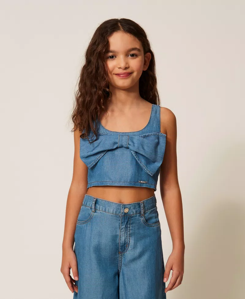 TOP BAMBINA CON FIOCCO CHAMBRAY TWINSET 261GJ2071 DENIM BLU TWINSET KIDS