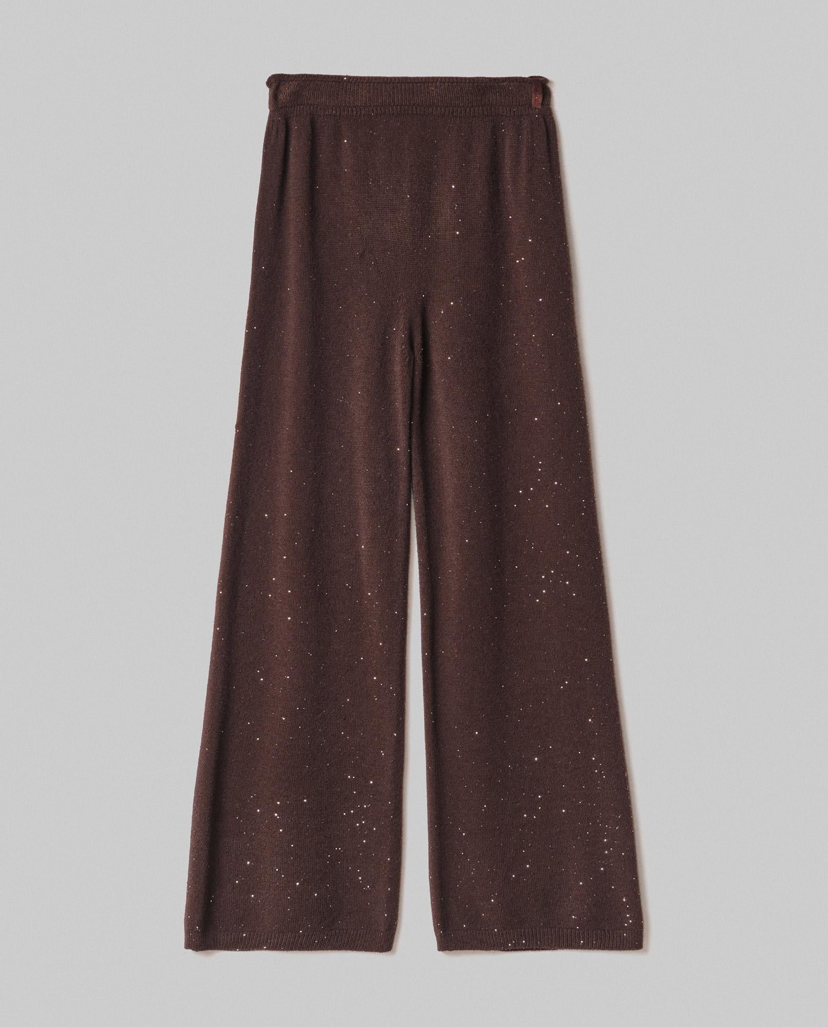 PANTALONE DONNA PALAZZO IN MAGLIA CON MICRO PAILETTES ALL INTERNO MORO HINNOMINATE HMABW02317 MORO HINNOMINATE