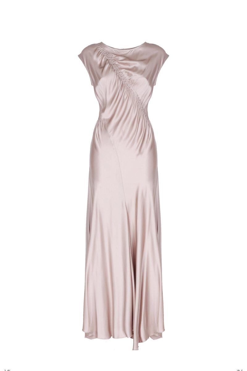 ABITO IN RASO CON ARRICCIATURE G1020B DOVE SO ALLURE
