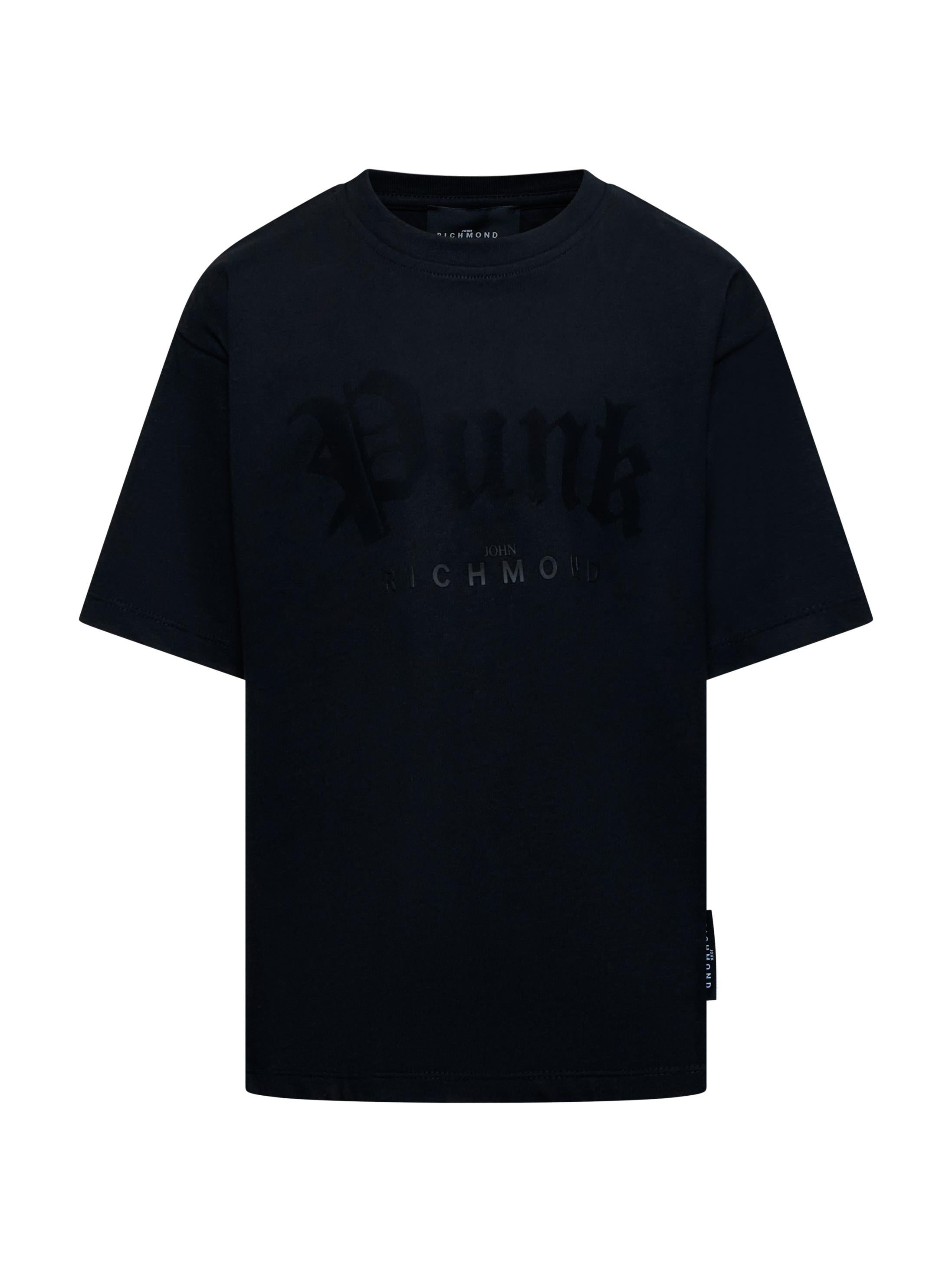 T-SHIRT OVER BAMBINO GATLOM MANICA LUNGA CON BANDA LOGATA SULLE MANICHE RBA25037TS BLACK JOHN RICHMOND JUNIOR