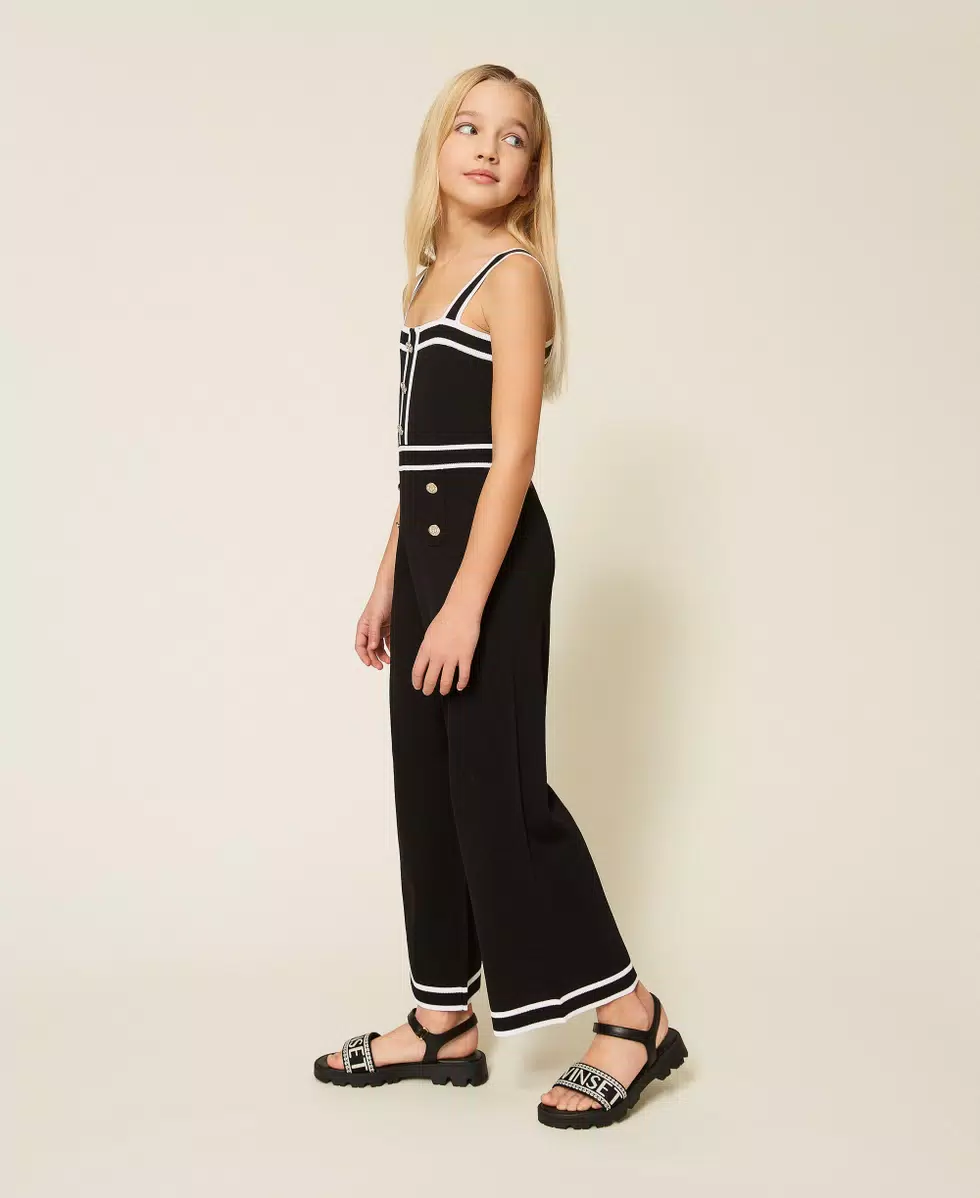 TUTA BAMBINA IN MAGLIA CON BORDATURE NERO TWINSET 261GJ3072 BIANCO/NERO TWINSET KIDS