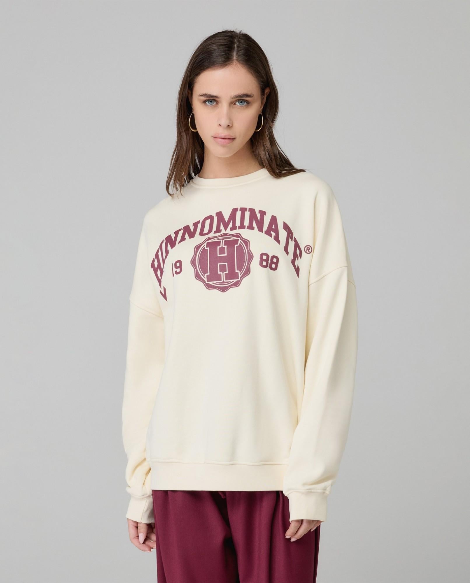 FELPA DONNA OVERSIZE CON LOGO PANNA HINNOMINATE HMABW02070 BIANCO BURRO HINNOMINATE