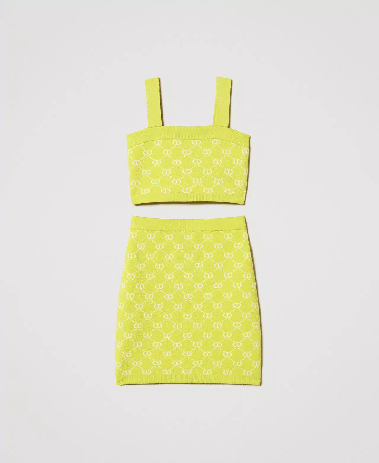 Top e gonna in maglia con Oval T jacquard 251GJ3QX4 BIANCO\GIALLO TWINSET KIDS