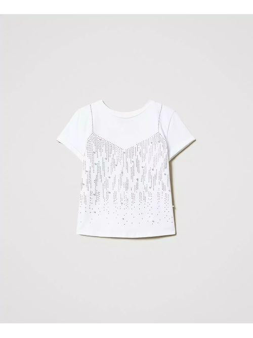 T-shirt con strass e perle 251GJ2486 BIANCO TWINSET KIDS