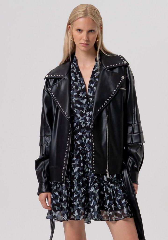 GIUBBINO DONNA over modello biker con borchie NERO FRACOMINA <BR/> FR26SC1001P411D9 NERO FRACOMINA