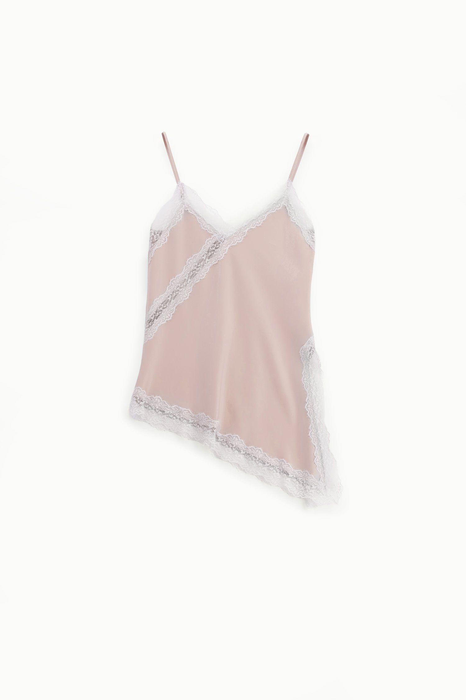 TOP DONNA ASIMETTRICO CON DETTAGLI IN PIZZO SATIN ROSA IMPERIAL RIP0LBA ZINCO IMPERIAL