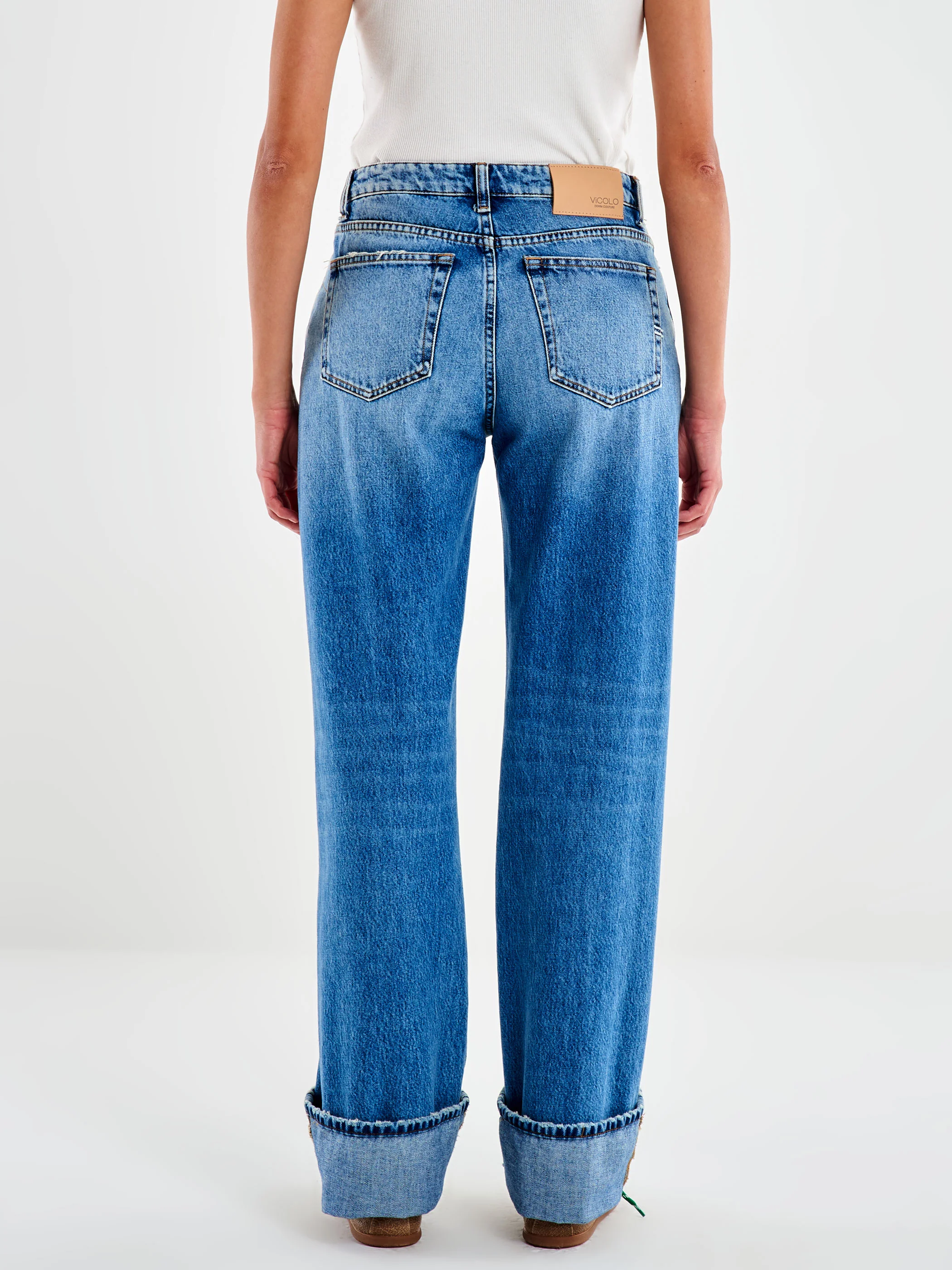 jeans donna Gamba larga con risvolto blu slavato vicolo DF5032 DENIM CHIARO VICOLO