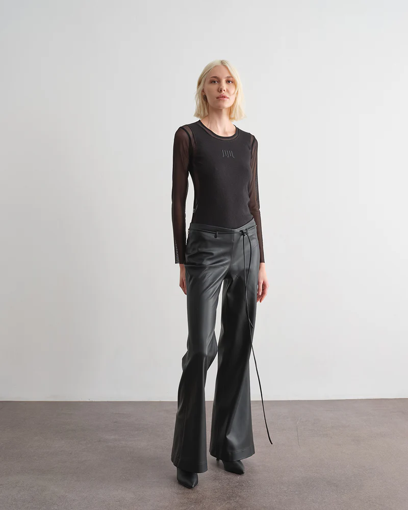 PANTALONE DONNA ECOPELLE A ZAMPA NERO JIJIL PA127 NERO JIJIL