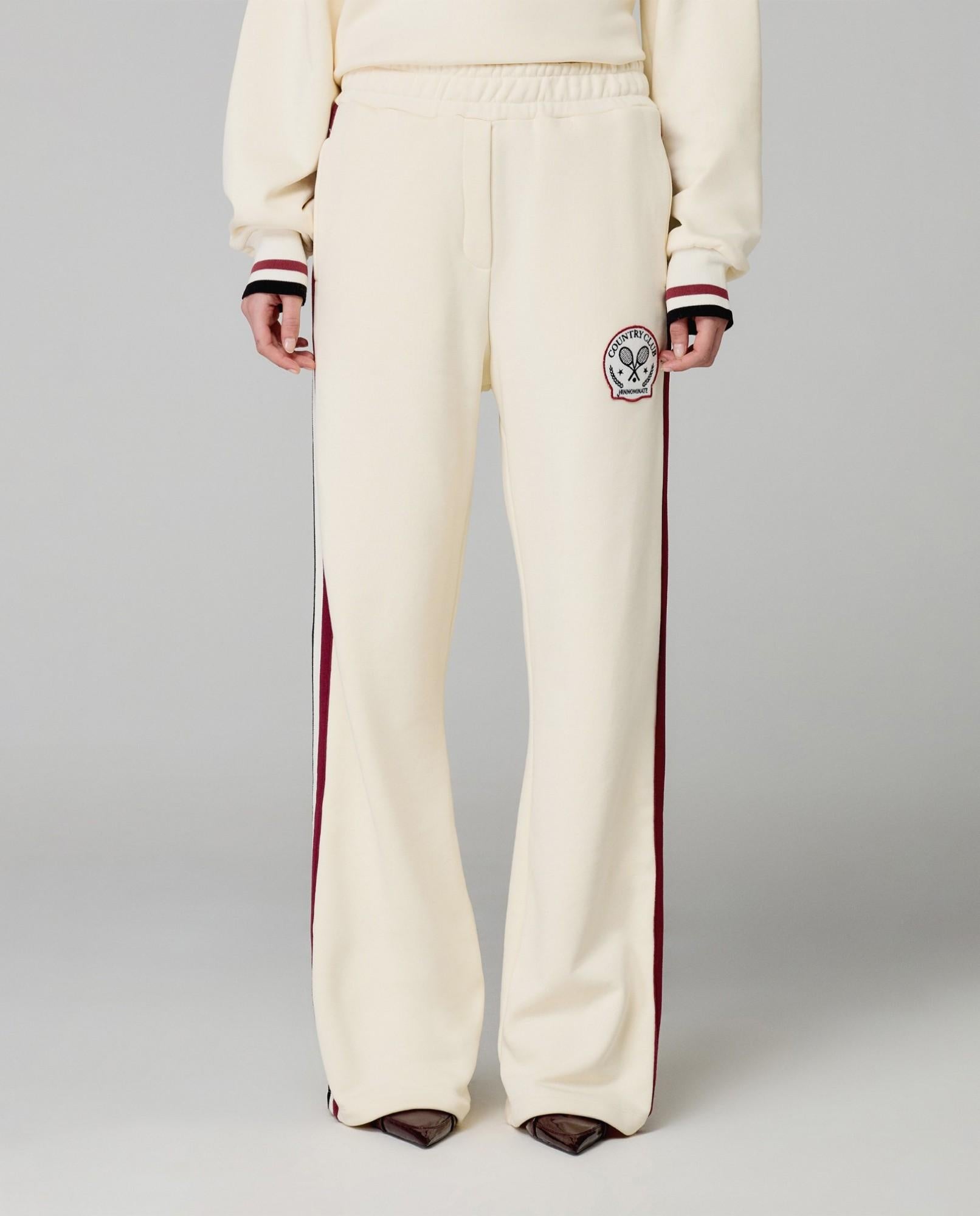 PANTALONE DONNA IN FELPA DRITTO CON BANDE IN MAGLIA PANNA HINNOMINATE HMABW02103 BIANCO BURRO HINNOMINATE