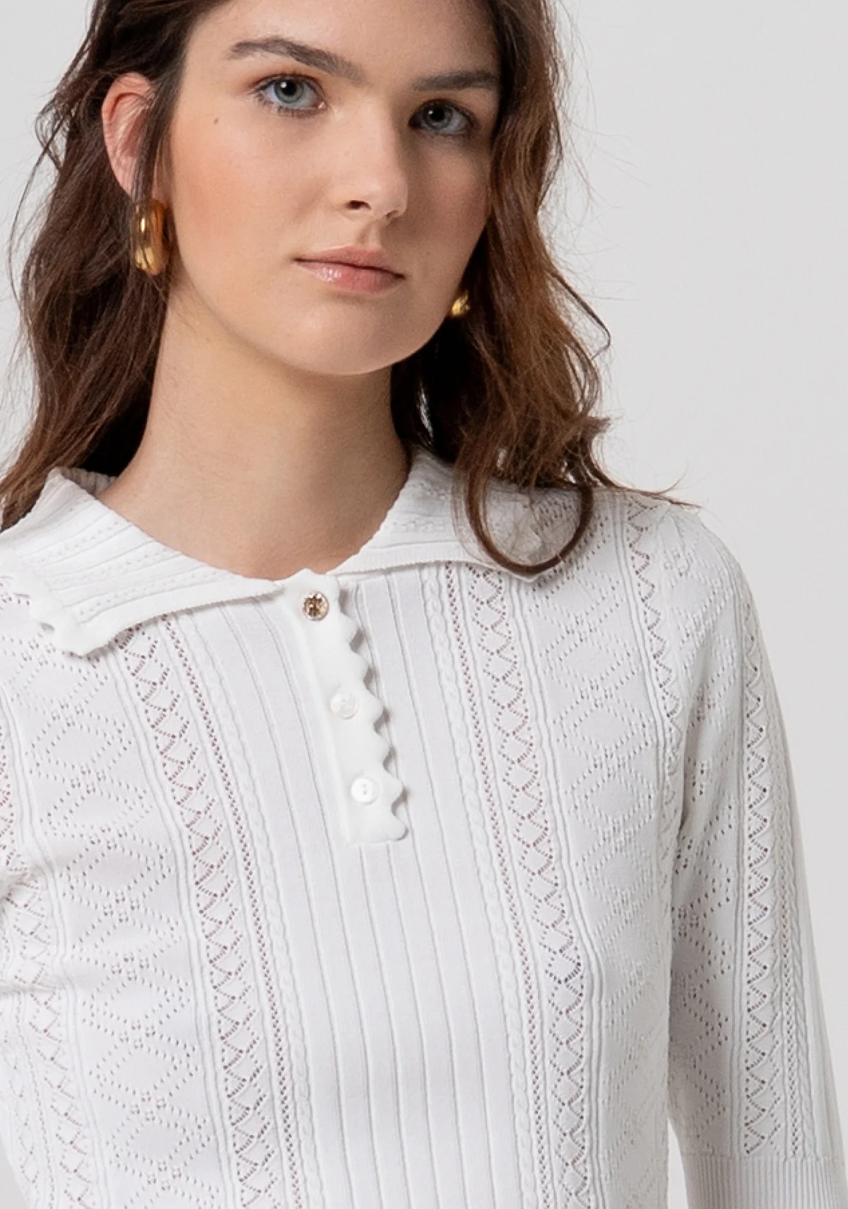 Polo donna slim in maglia con trafori BIANCO fracomina <BR/> FR26ST7013K41601 BIANCO FRACOMINA
