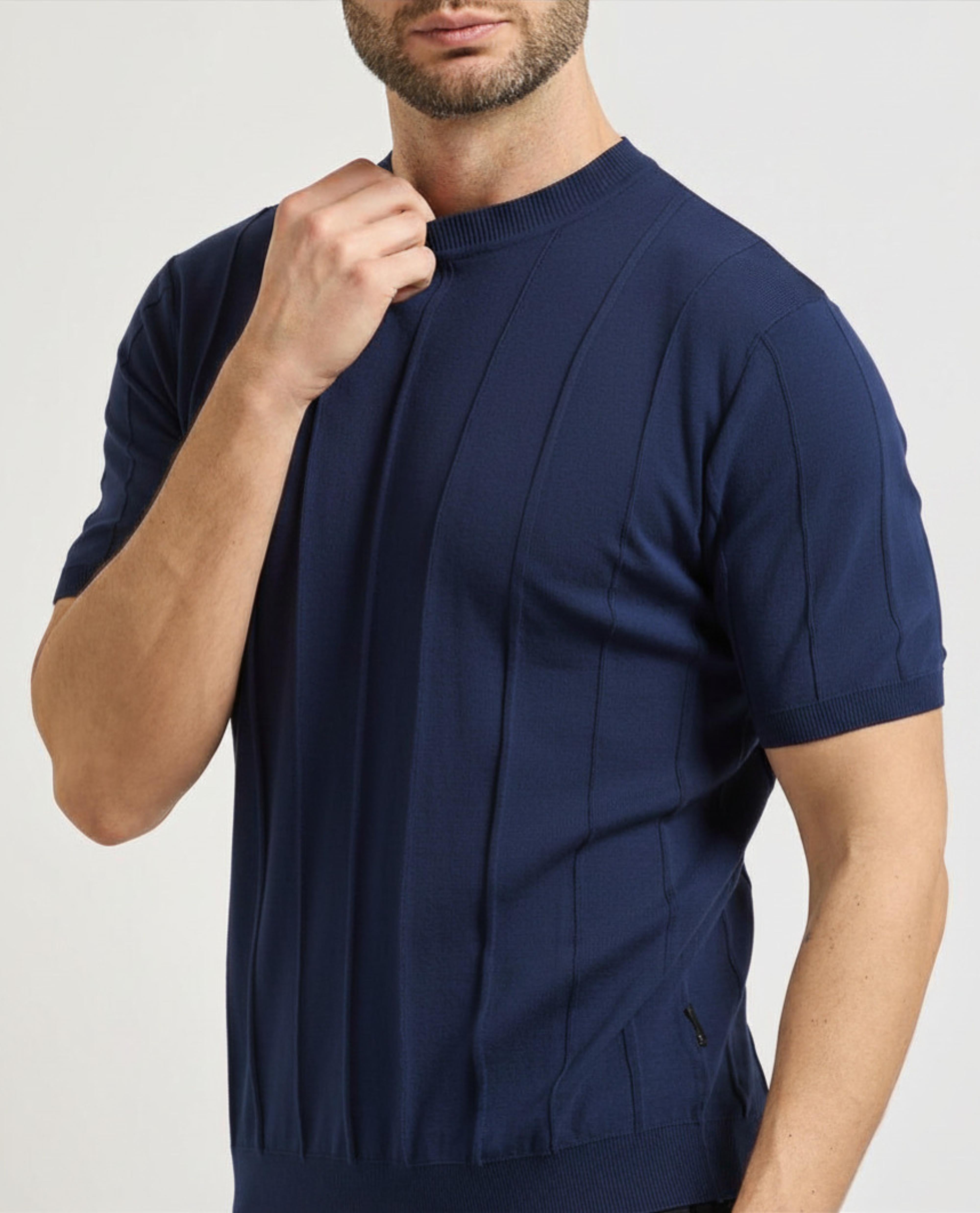 MAGLIA UOMO GIROCOLLO MEZZA MANICA IN FILO BLU SCURO GAZZARRINI ME589G BLU GAZZARINI