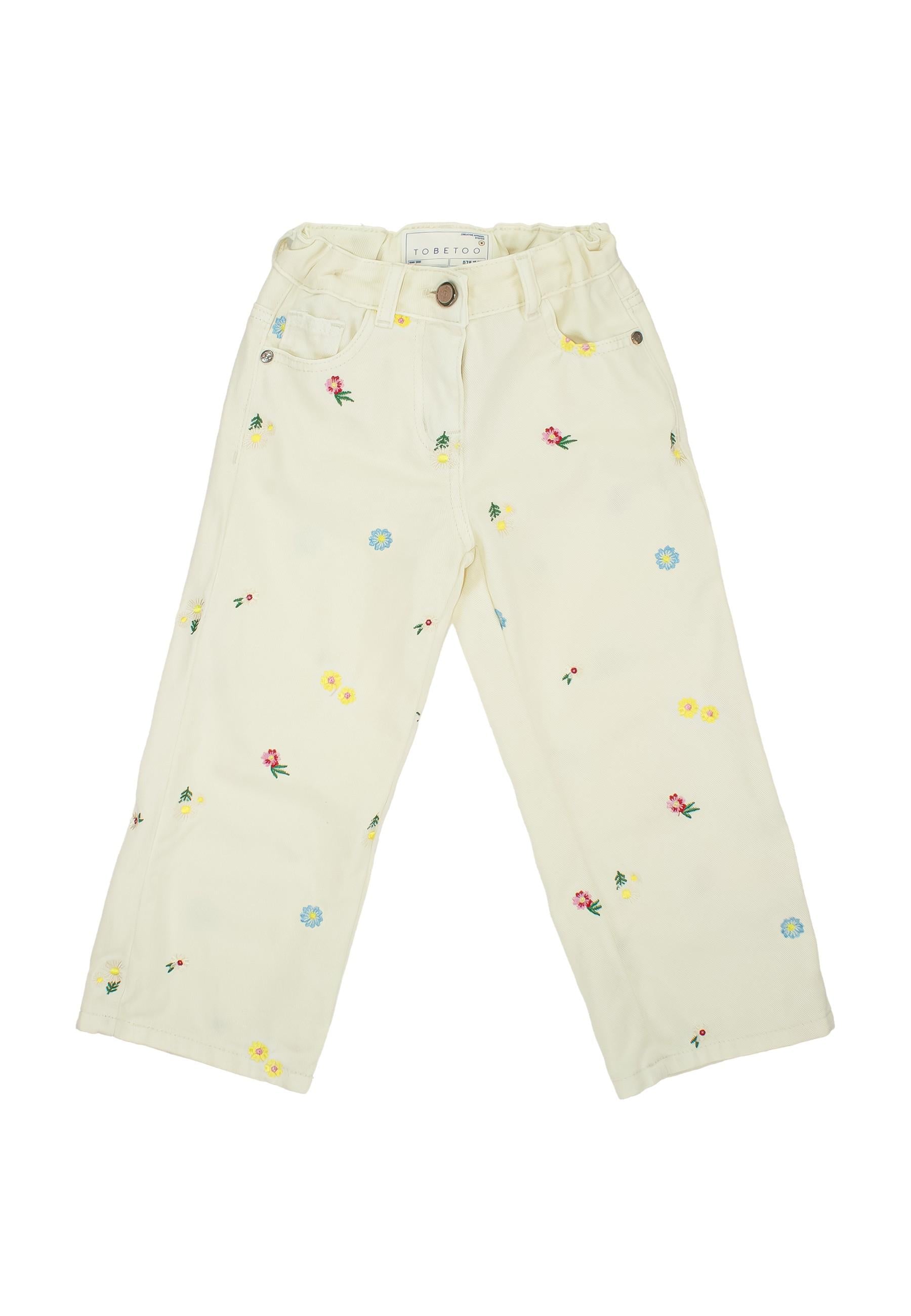 JEANS BAMBINA CON RICAMI FLOREALI ALL OVER CREMA ALL OVER TO BE TOO TB1566P LATTE TO BE TOO