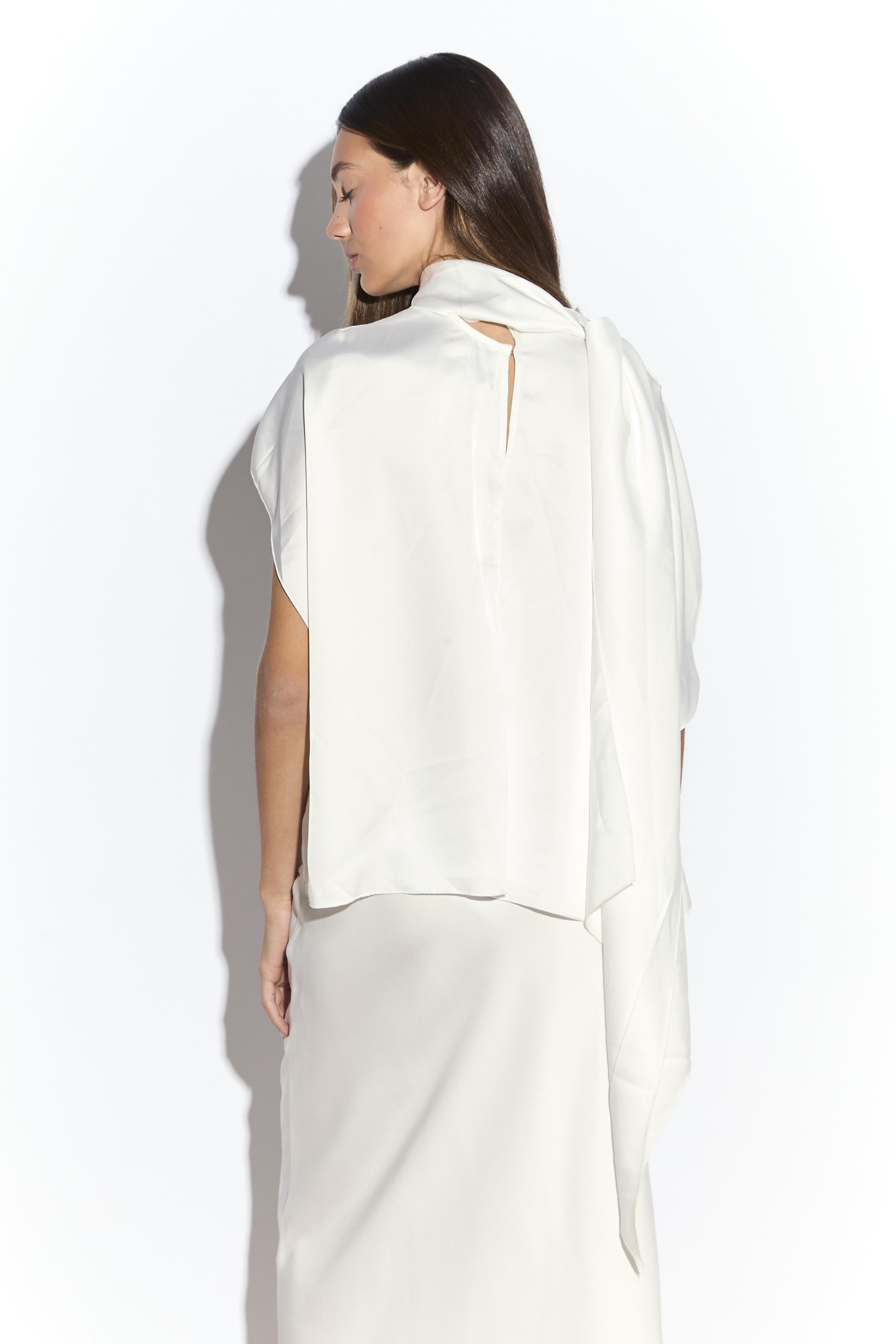 TOP DONNA IN SATIN MEZZA MANICA CON DRAPPO FOULARD BIANCA GLAMOROUS AN5512 BIANCO GLAMOROUS
