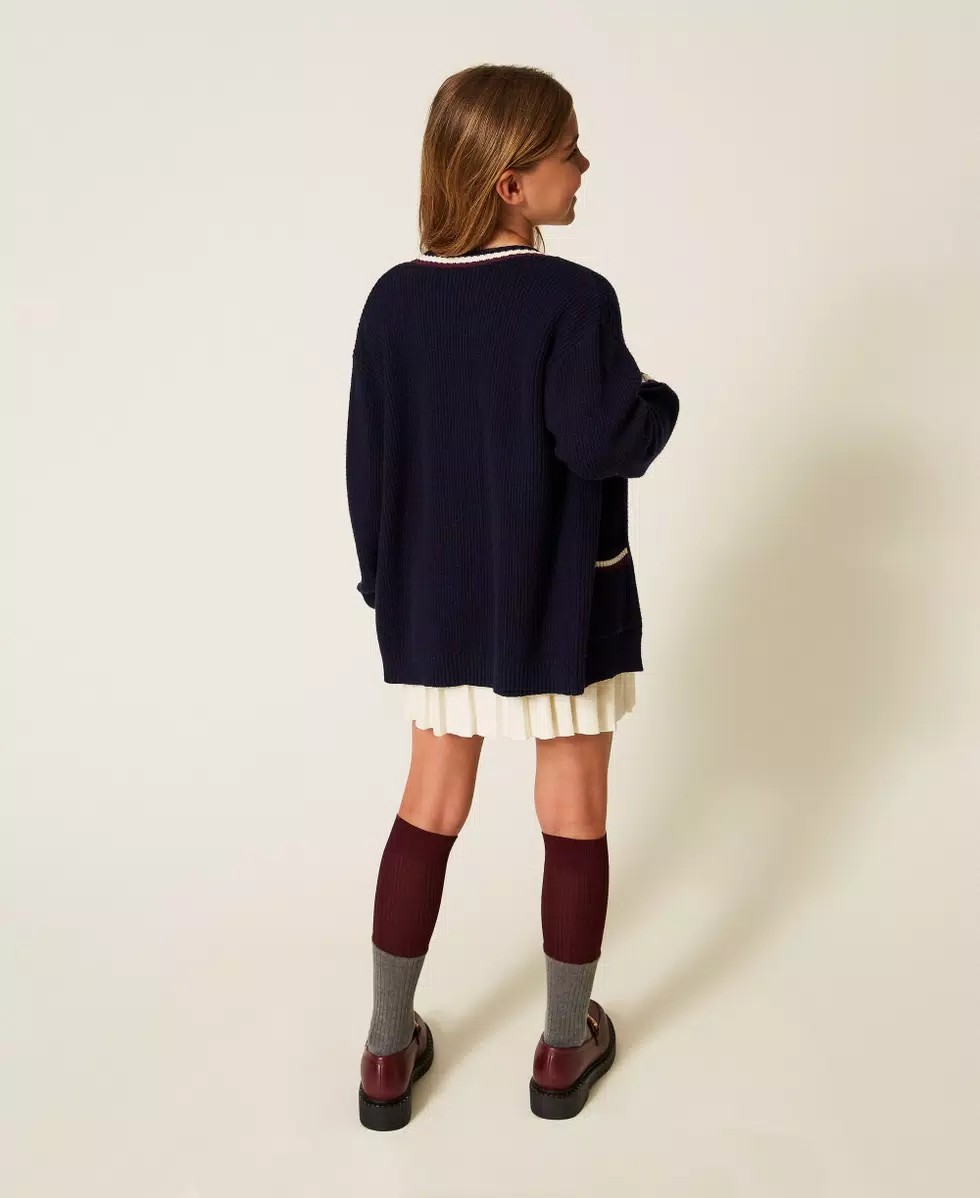 CARDIGAN BAMBINA LUNGO A COSTINE CON BOTTONI CLASSIC BLU TWINSET 252GJ3033 CLASSIC BLU TWINSET KIDS