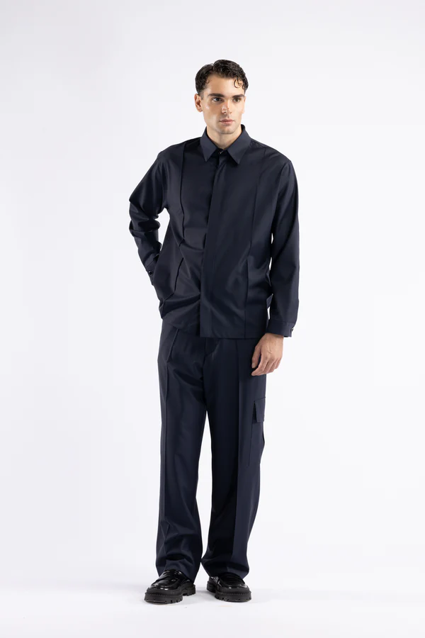 PANTALONE UOMO FONDO AMPIO CON TASCHE IN LANA BLU I'M BRIAN PA3508 BLU I'M BRIAN