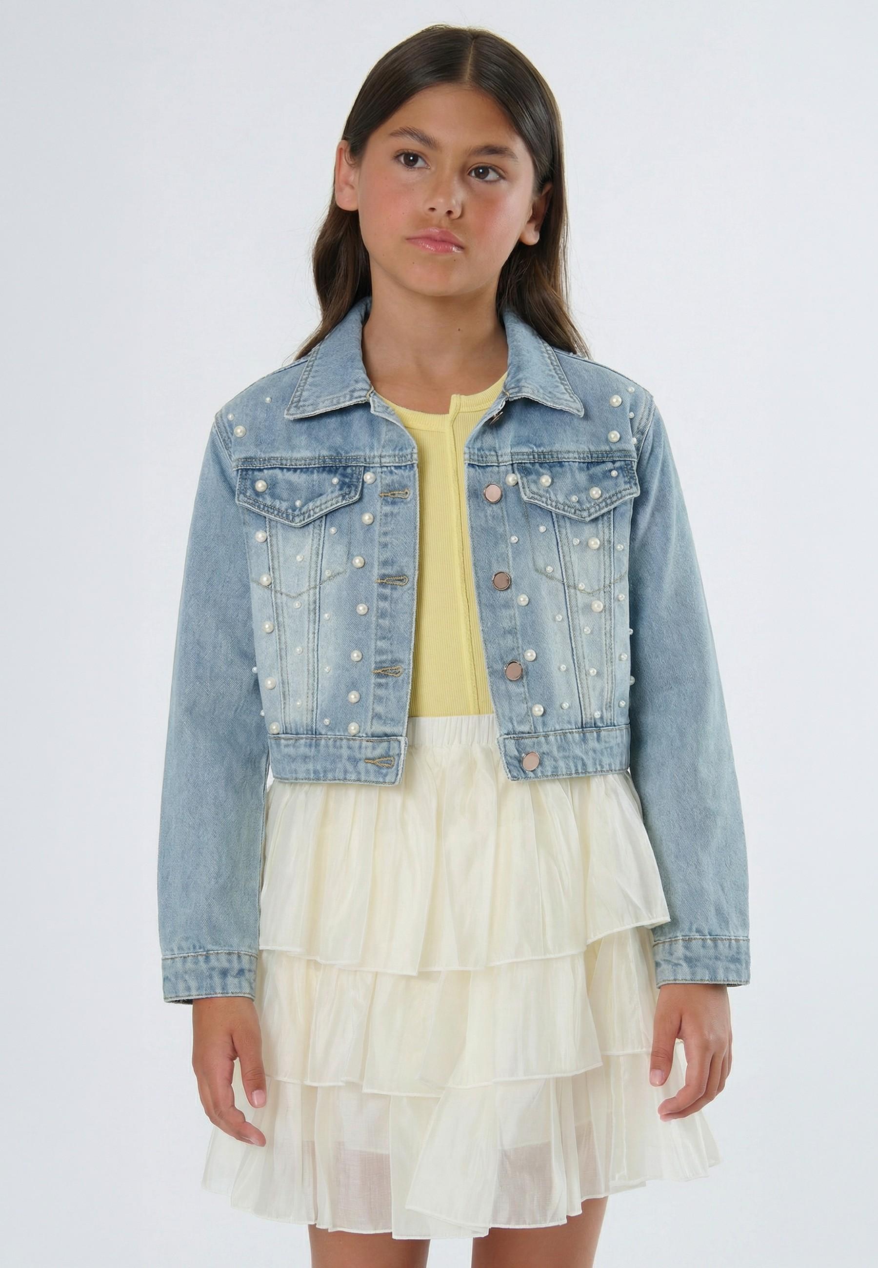 giubbino bambina in jeans con perle applicate to be too T1447C JEANS TO BE TOO