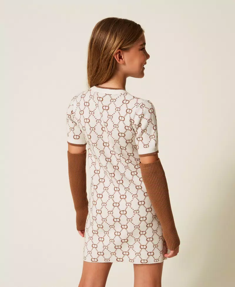 ABITO BAMBINA corto in maglia jacquard con manicotti PAPIRO TWINSET 253GJ3020 PAPIRO LOGO CAMEL TWINSET KIDS