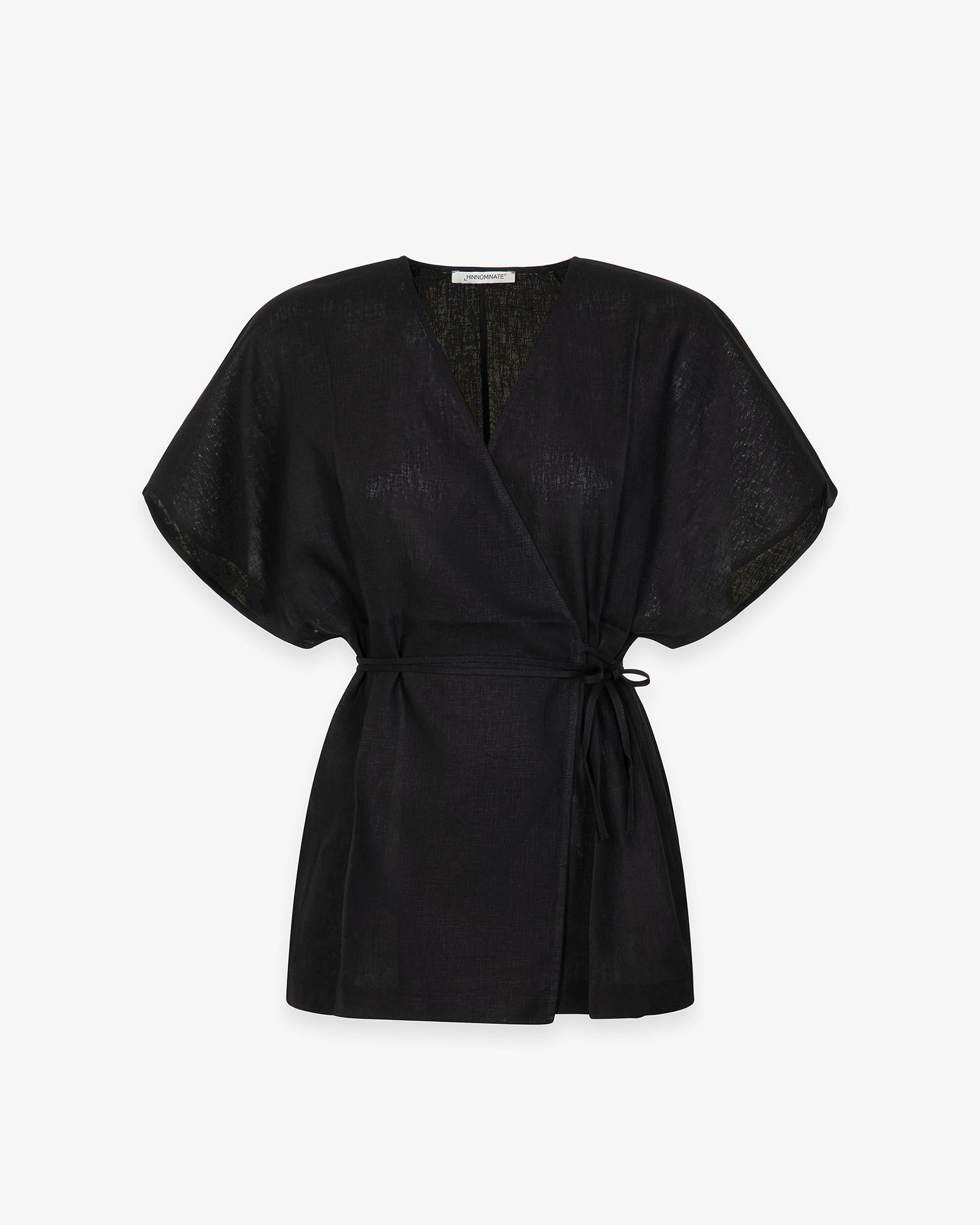 CAMICIA DONNA IN LINO SMANICATA CON CINTURA IN VITA NERO HINNOMINATE HMABW02634 NERO HINNOMINATE