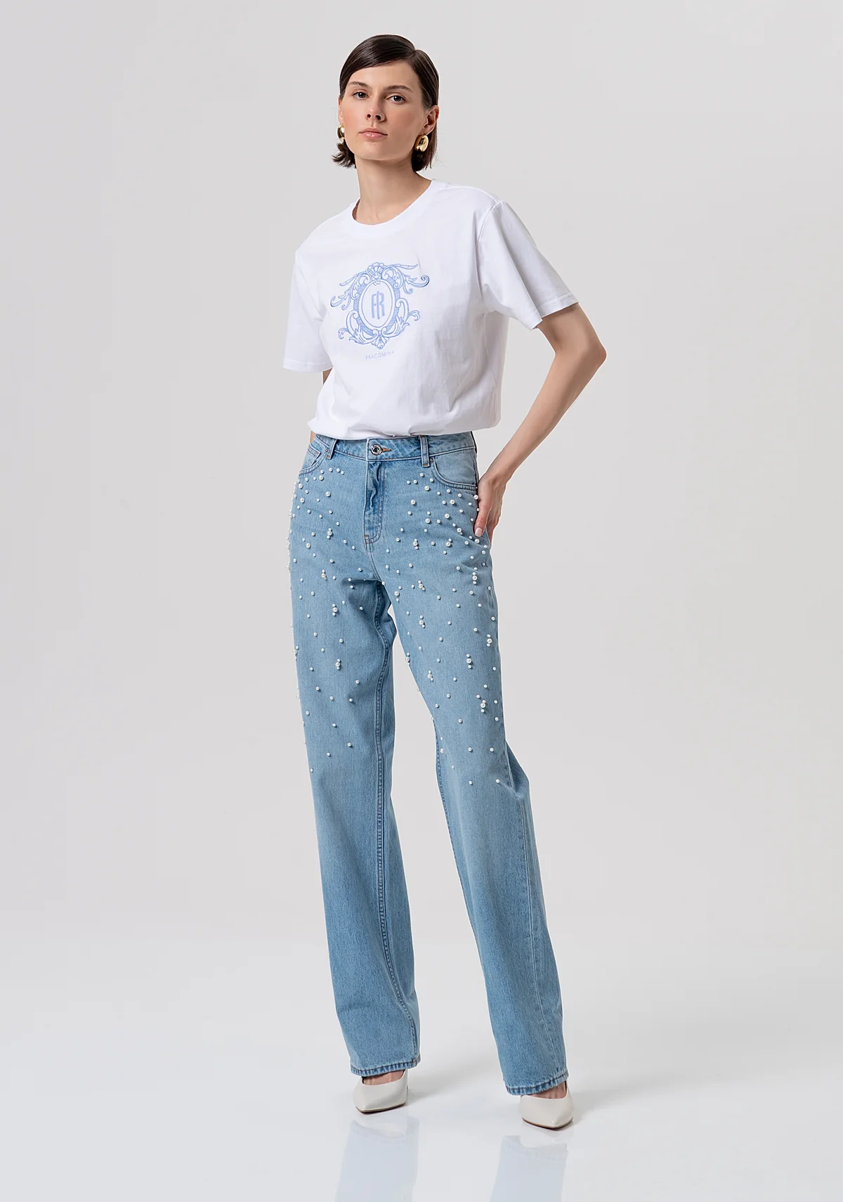 jeans donna con perle applicate denim fracomina FR26SV8050D47103 DENIM FRACOMINA