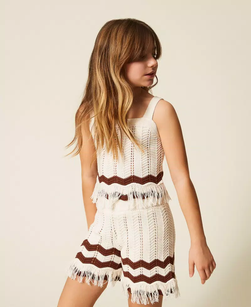 TOP E SHORTS BAMBINA IN MAGLIA ZIG ZAG TWINSET 261GJ3021 MILK TWINSET KIDS
