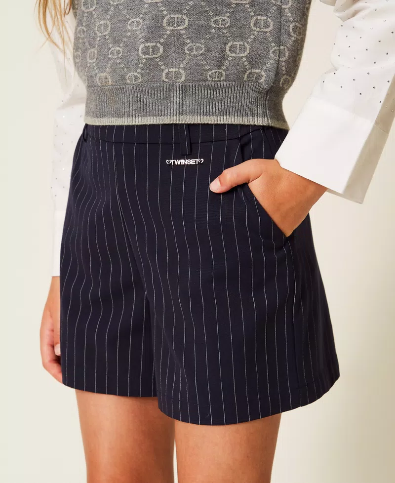 SHORTS BAMBINA GESSATO BLU TWINSET<BR/> 252GJ2041 CLASSIC BLU TWINSET KIDS