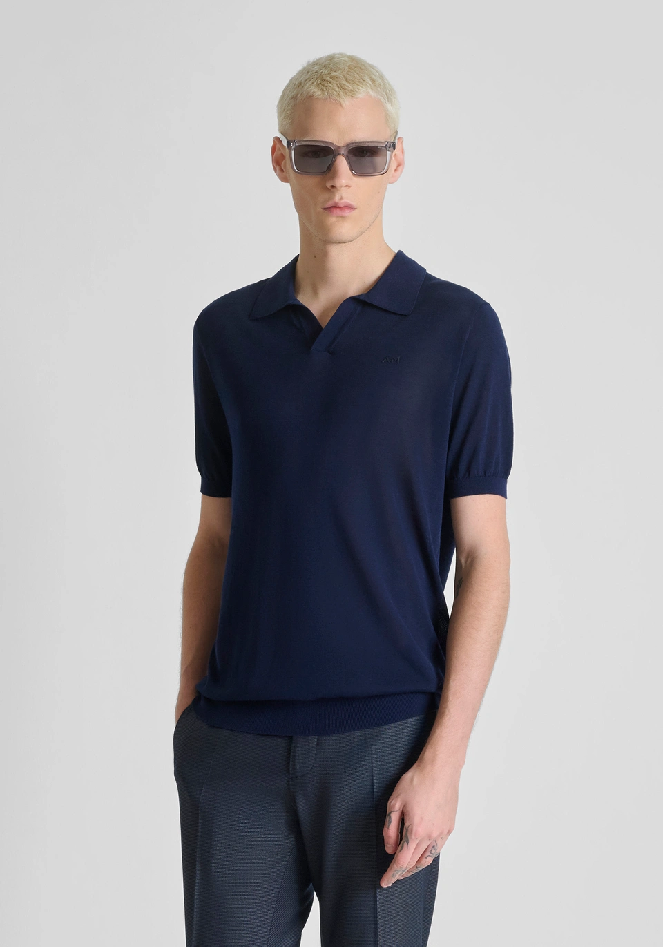 POLO UOMO IN MAGLIA SENZA BOTTONI BLU ANTONY MORATO MMSW01608 YA200091 BLU ANTONY MORATO