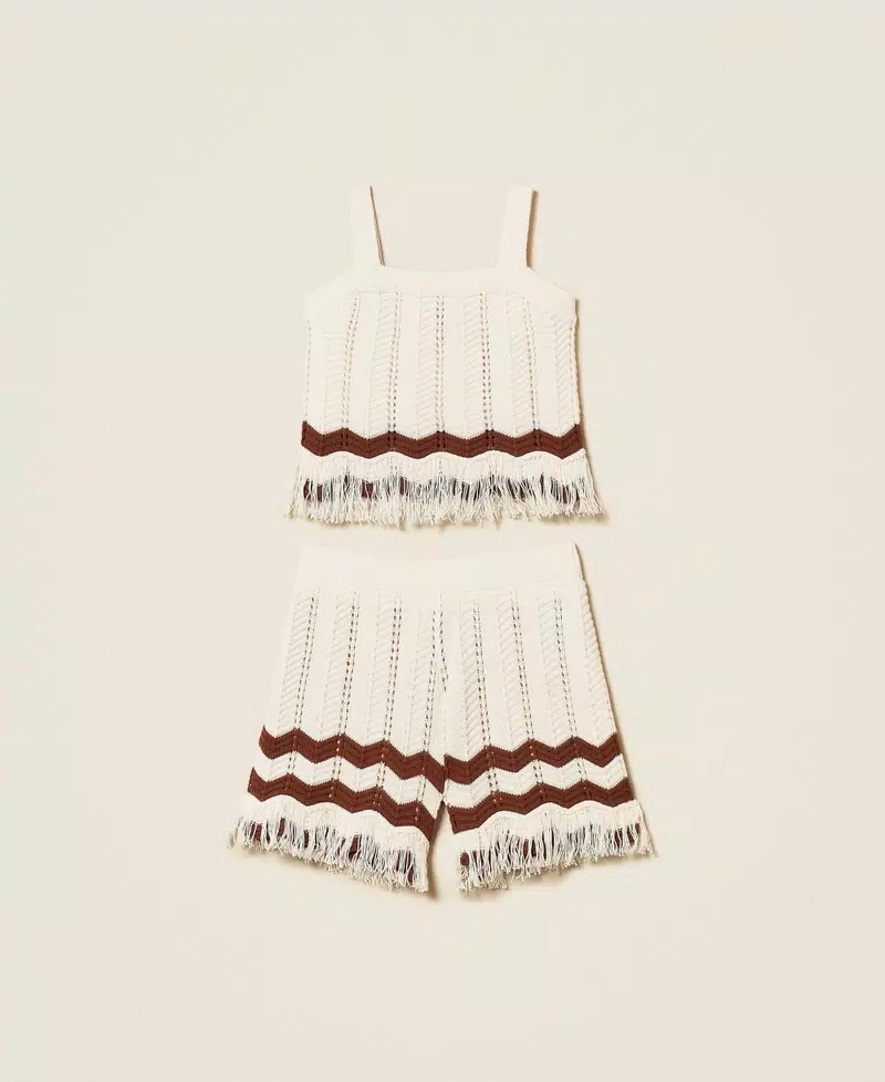 TOP E SHORTS BAMBINA IN MAGLIA ZIG ZAG TWINSET 261GJ3021 MILK TWINSET KIDS