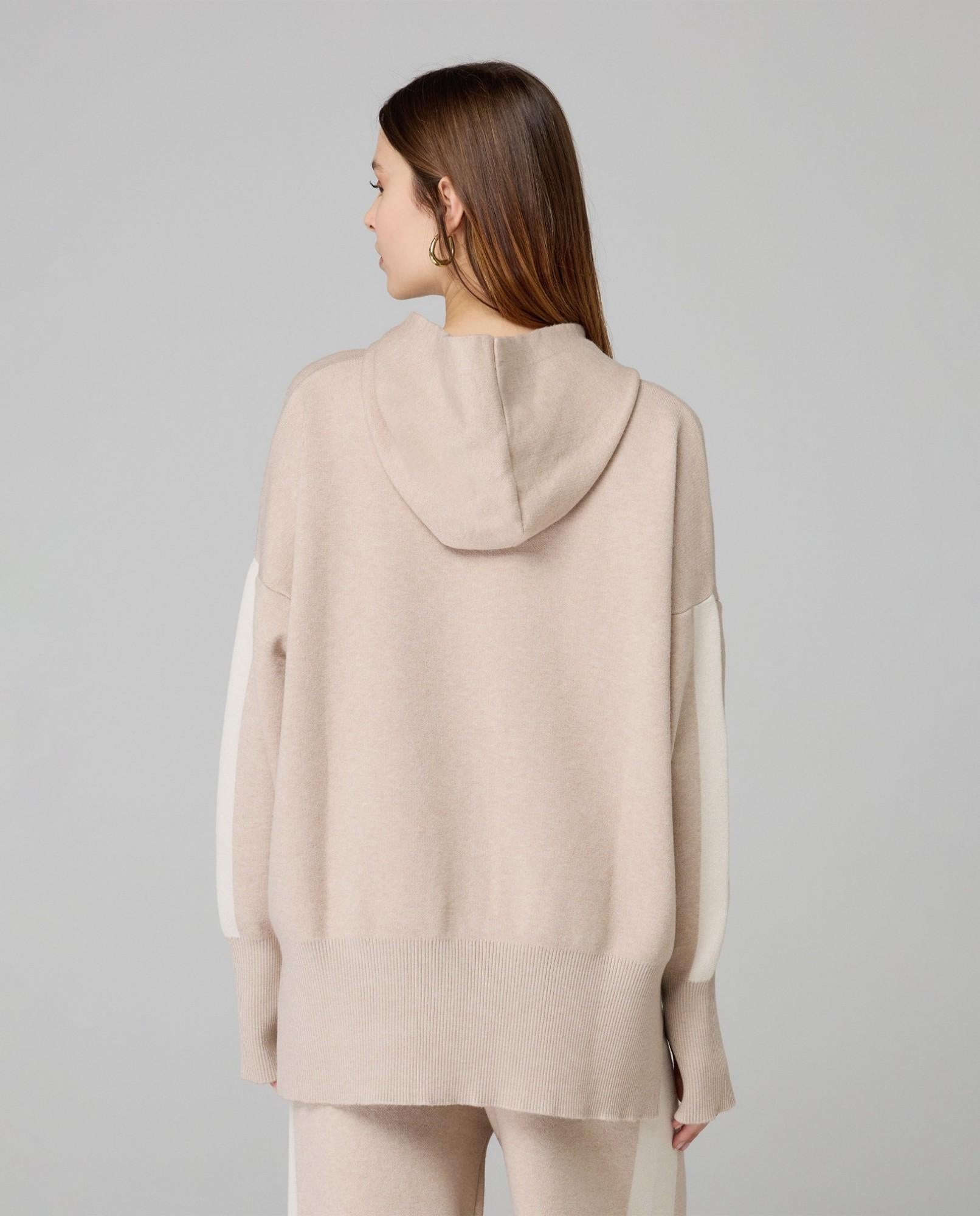 MAGLIA DONNA OVER CON CAPPUCCIO BICOLORE BEIGE SAND HINNOMINATE HMABW02124 BEIGE SAND HINNOMINATE