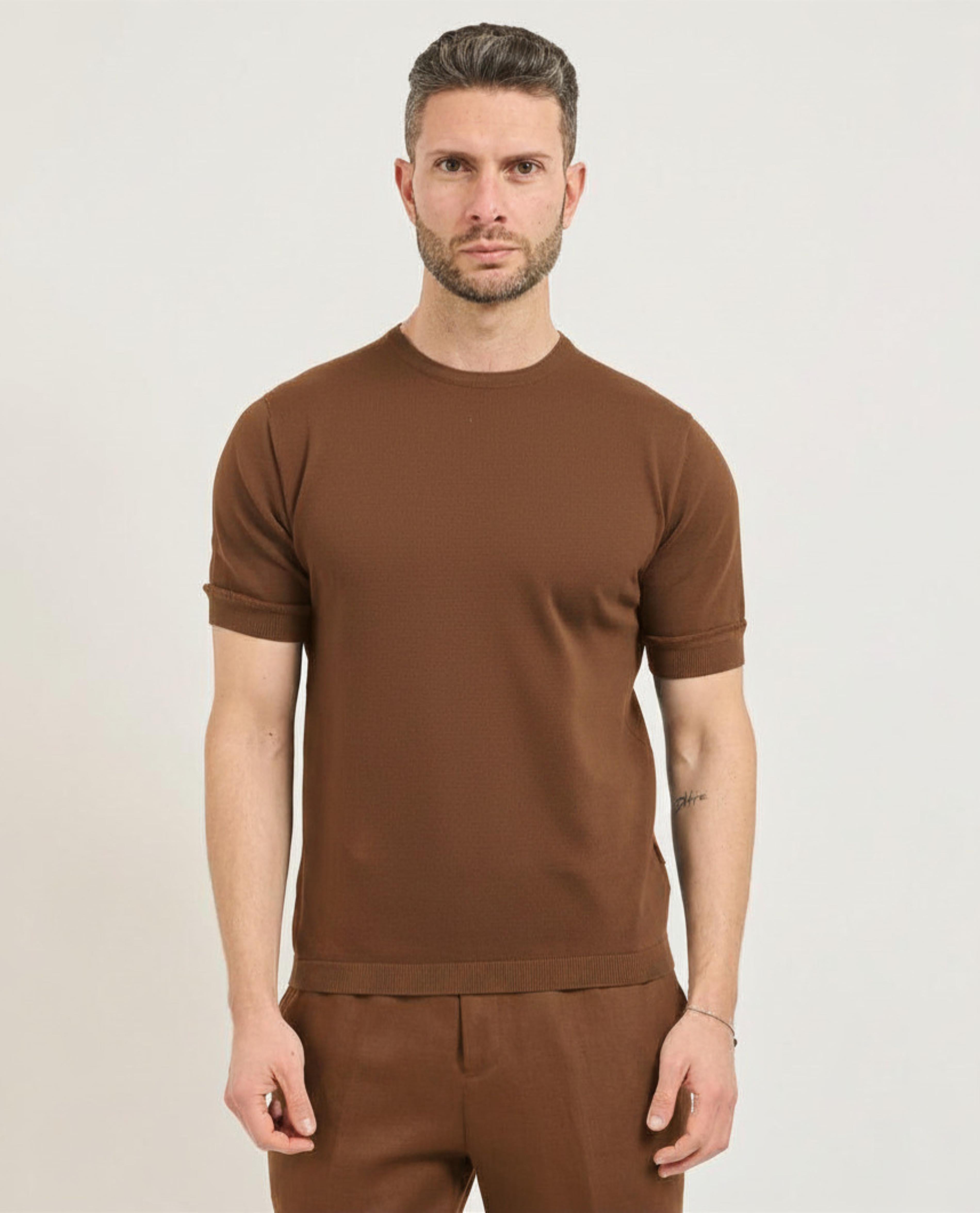 MAGLIA UOMO GIROCOLLO MEZZA MANICA IN FILO TERRA GAZZARRINI MES72G TERRA GAZZARINI