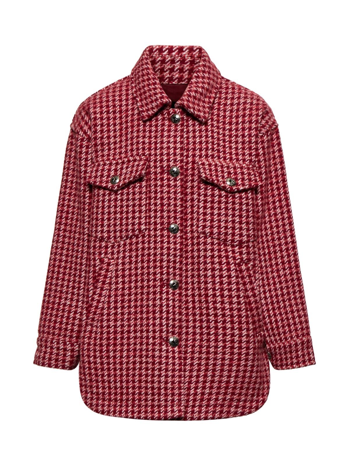 CAMICIONE BAMBINA TEDEN OVER IN LANA CON TASCONI RED PLUM RICHMOND RGA25091CA P.D POULE RED PLUM JOHN RICHMOND JUNIOR