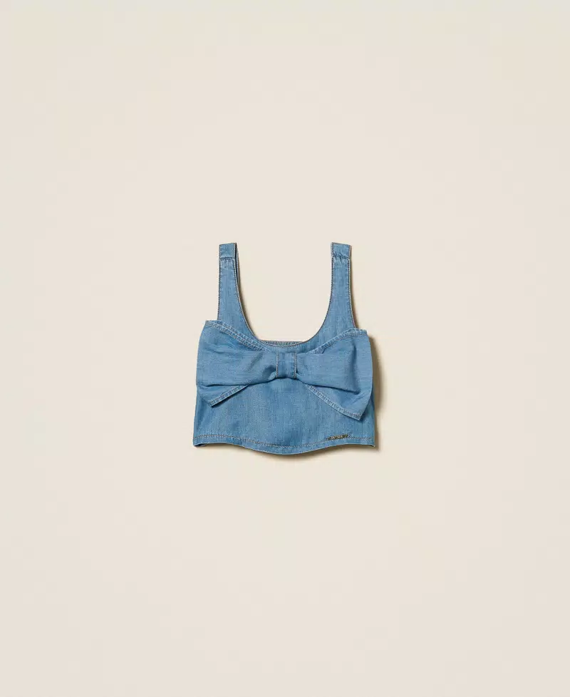 TOP BAMBINA CON FIOCCO CHAMBRAY TWINSET 261GJ2071 DENIM BLU TWINSET KIDS