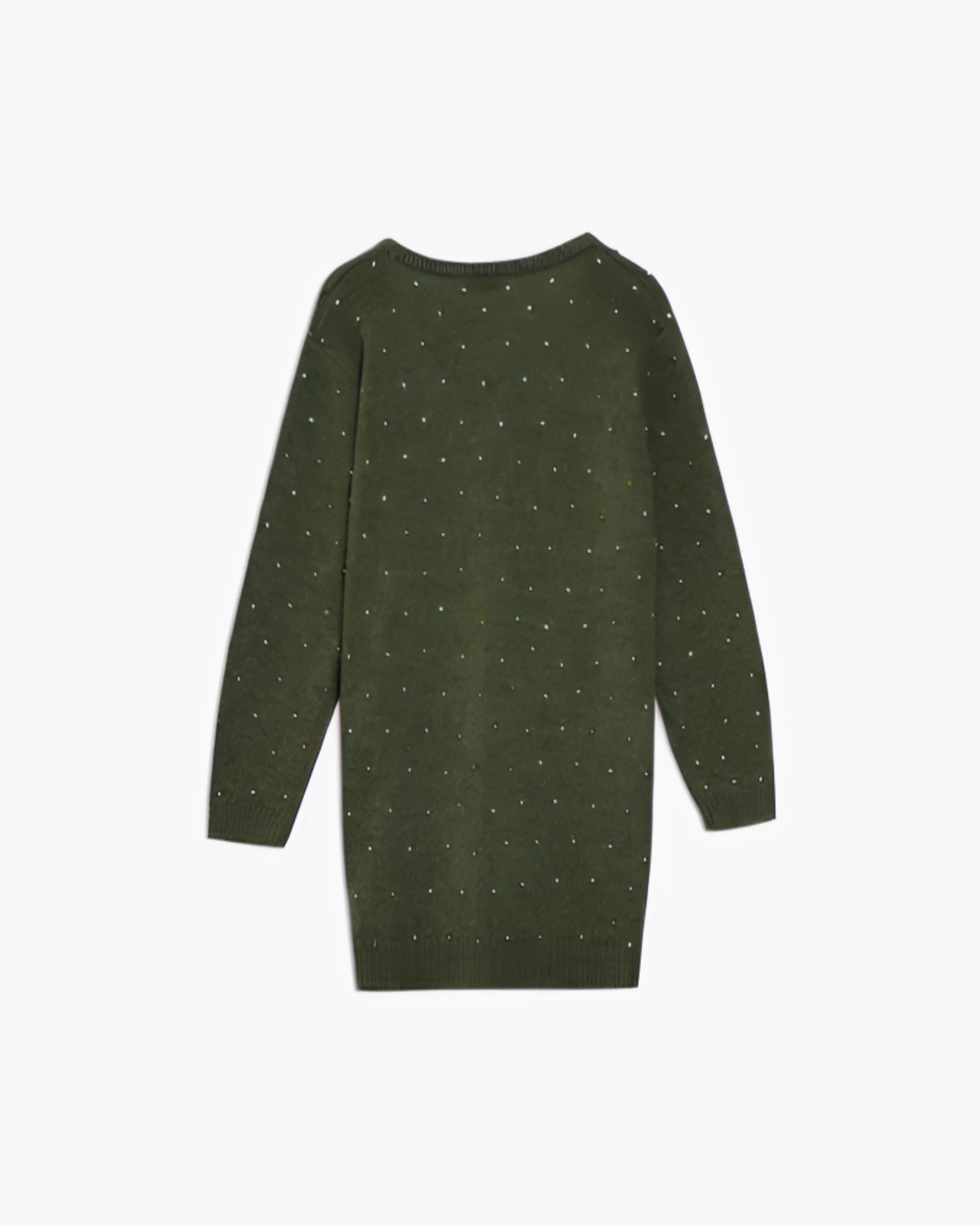 ABITO DONNA SCOLLO V OVERSIZE CON STRASS APPLICATI VERDE JIJIL K007 VERDE MILITARE JIJIL