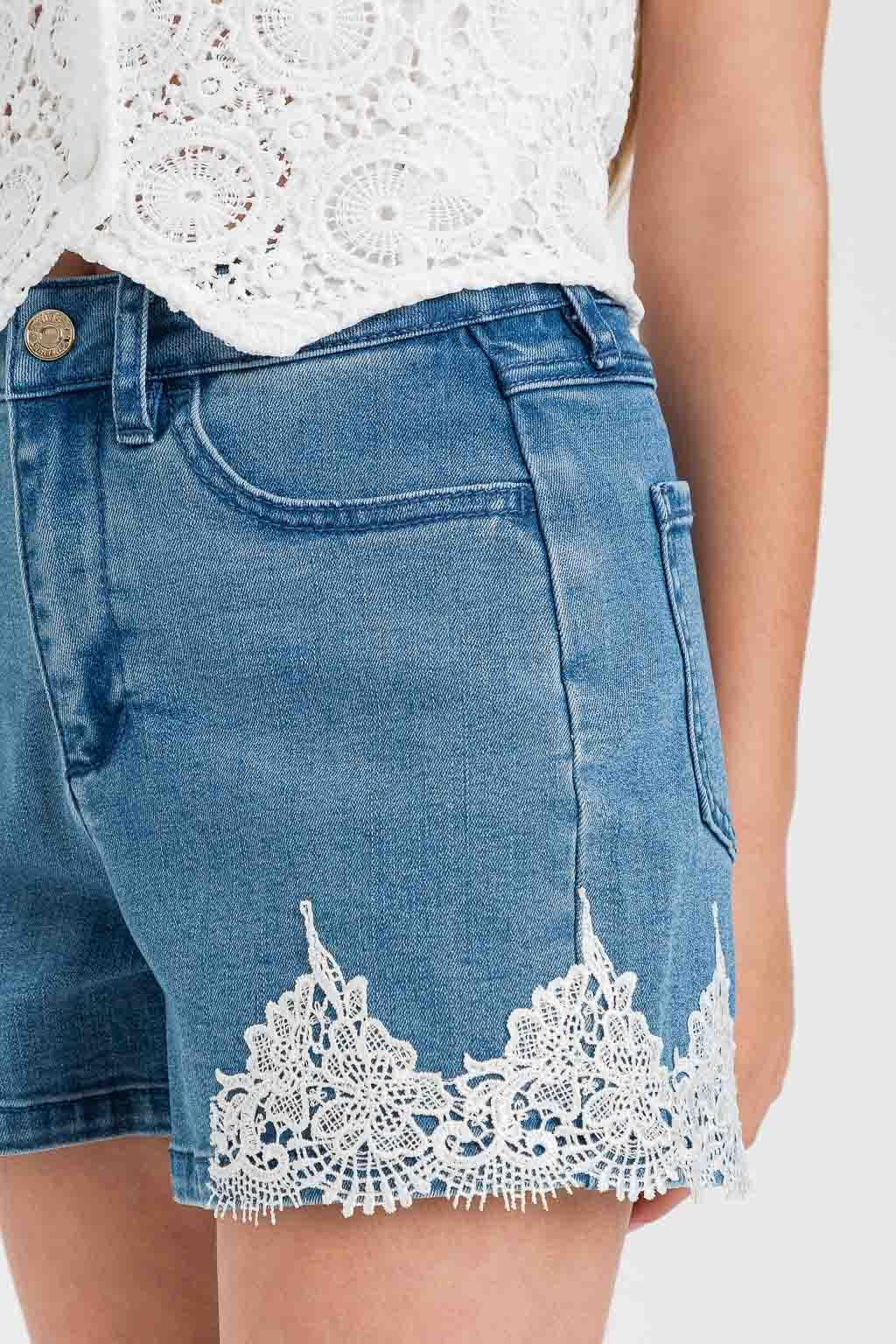 SHORTS BAMBINA IN DENIM CON PIZZO APPLICATO TWINSET 261GJ2081 DENIM MEDIO TWINSET KIDS