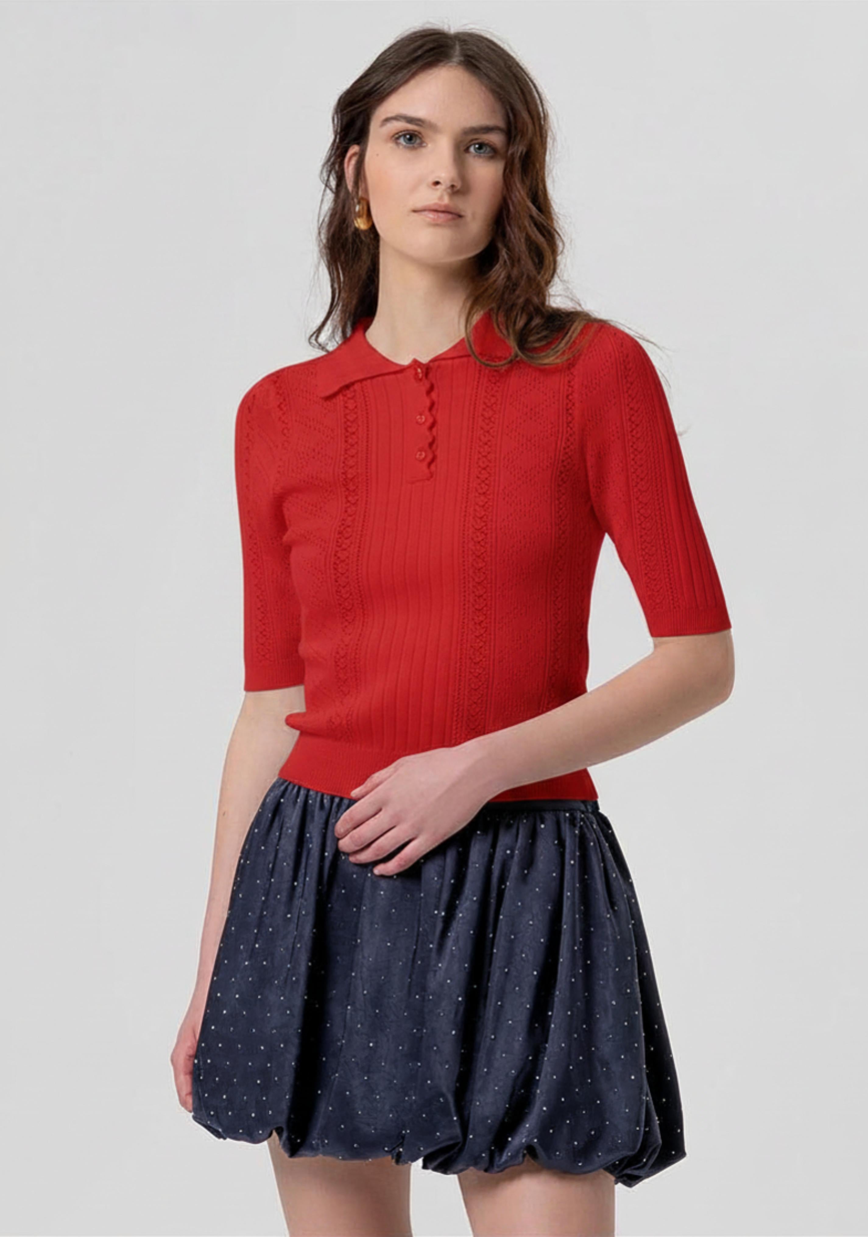 Polo donna slim in maglia con trafori CHERRY fracomina <BR/> FR26ST7013K41601 CHERRY FRACOMINA