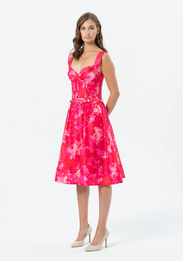 Gonna svasata midi in fantasia astratta FR25SG2012W775U6 RED-PINK FRACOMINA