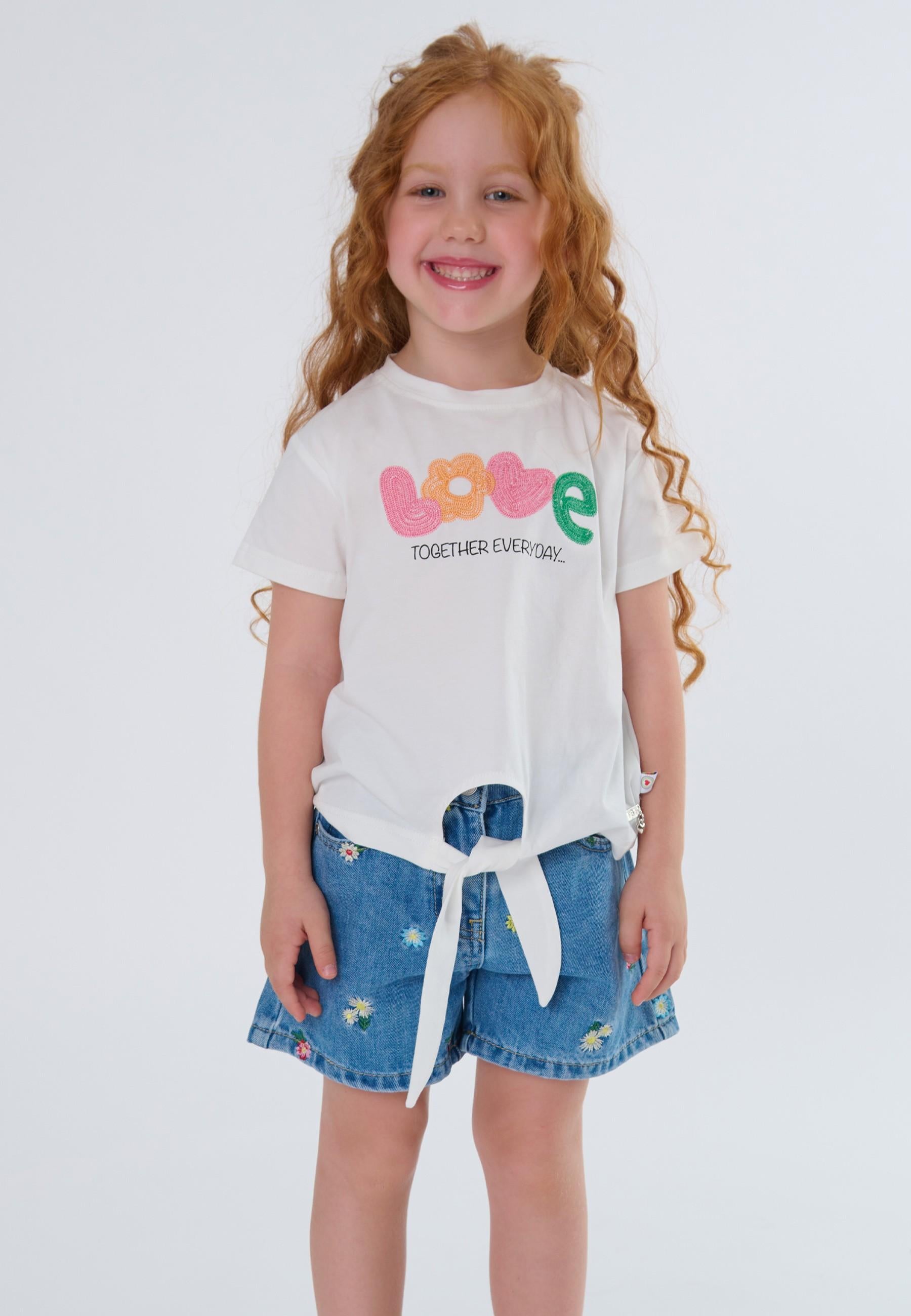 t-shirt BAMBINA CON NODO E RICAMO BIANCO TO BE TOO TB1581T LATTE TO BE TOO