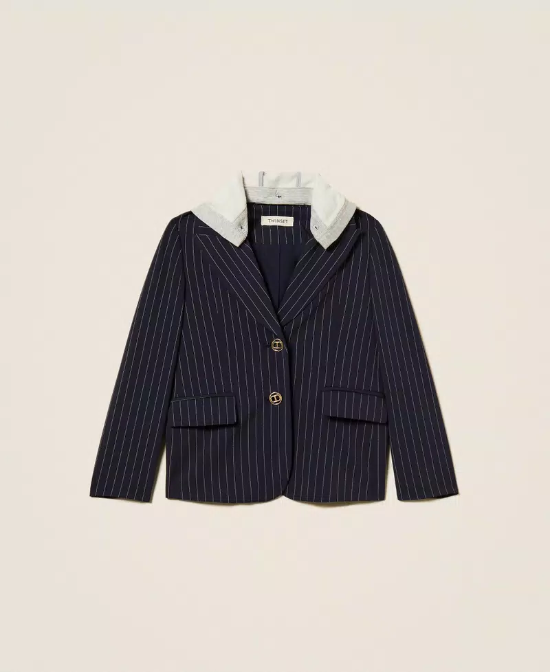 Giacca BAMBINA  blazer gessata con cappuccio BLU TWINSET 25GJ2040 BLU TWINSET KIDS