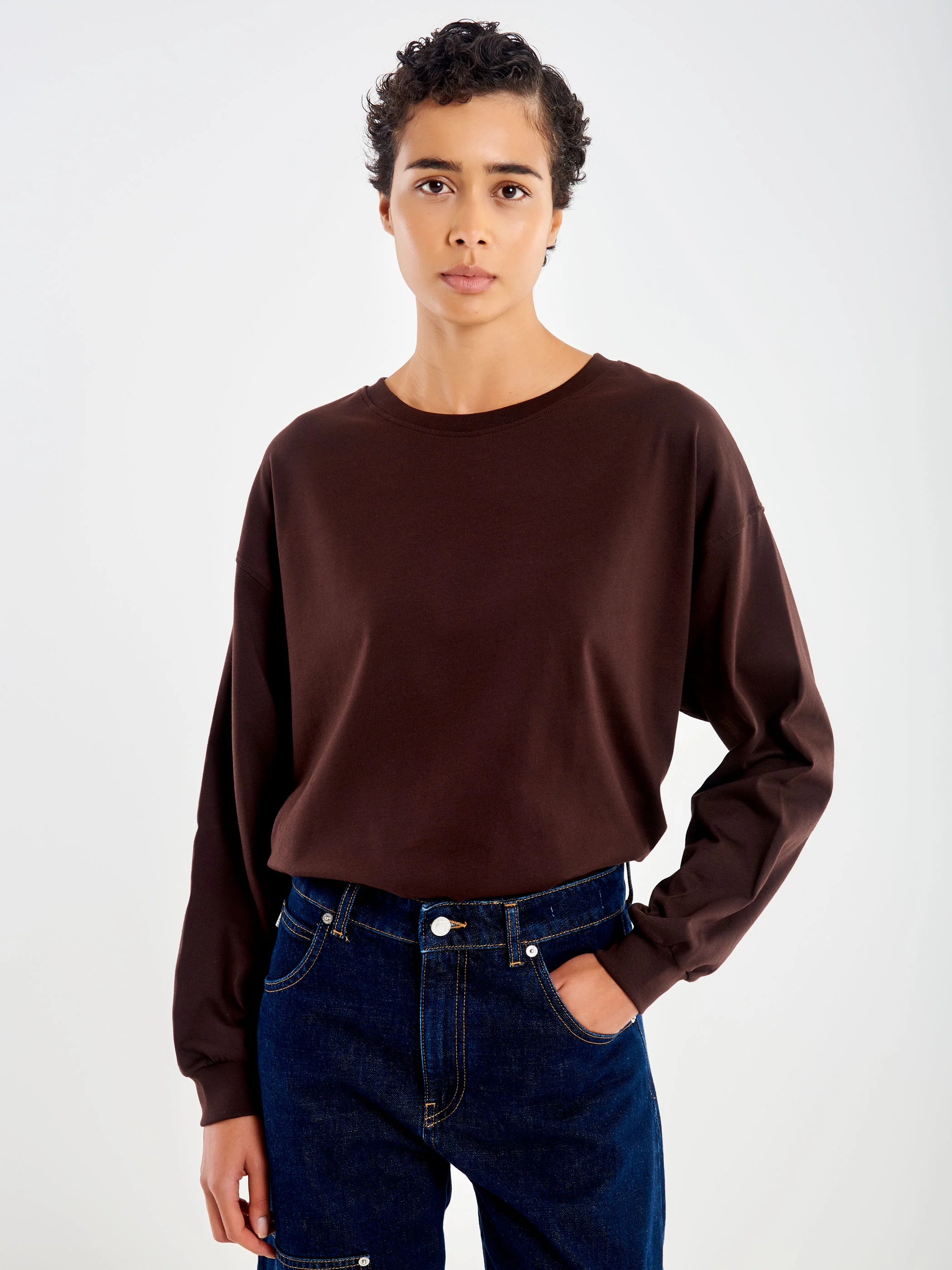 t-shirt DONNA basica manica lunga MARRONE VICOLO UF0184 MARRONE VICOLO