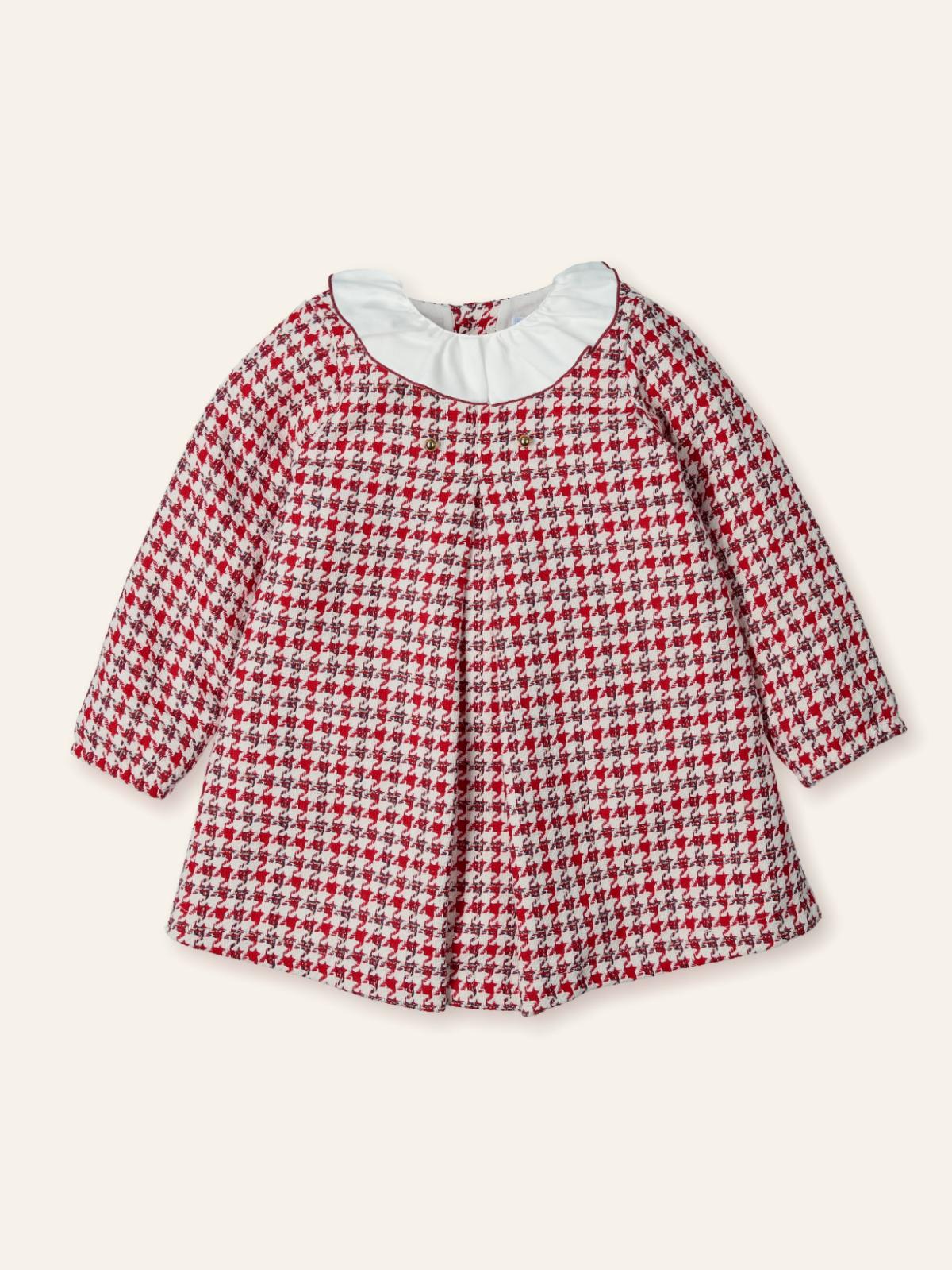 abito neonata INSTANTES MAGICOS con colletto peid de poule rosso mac ilusion 9947 SCARLET MAC ILUSION KIDS