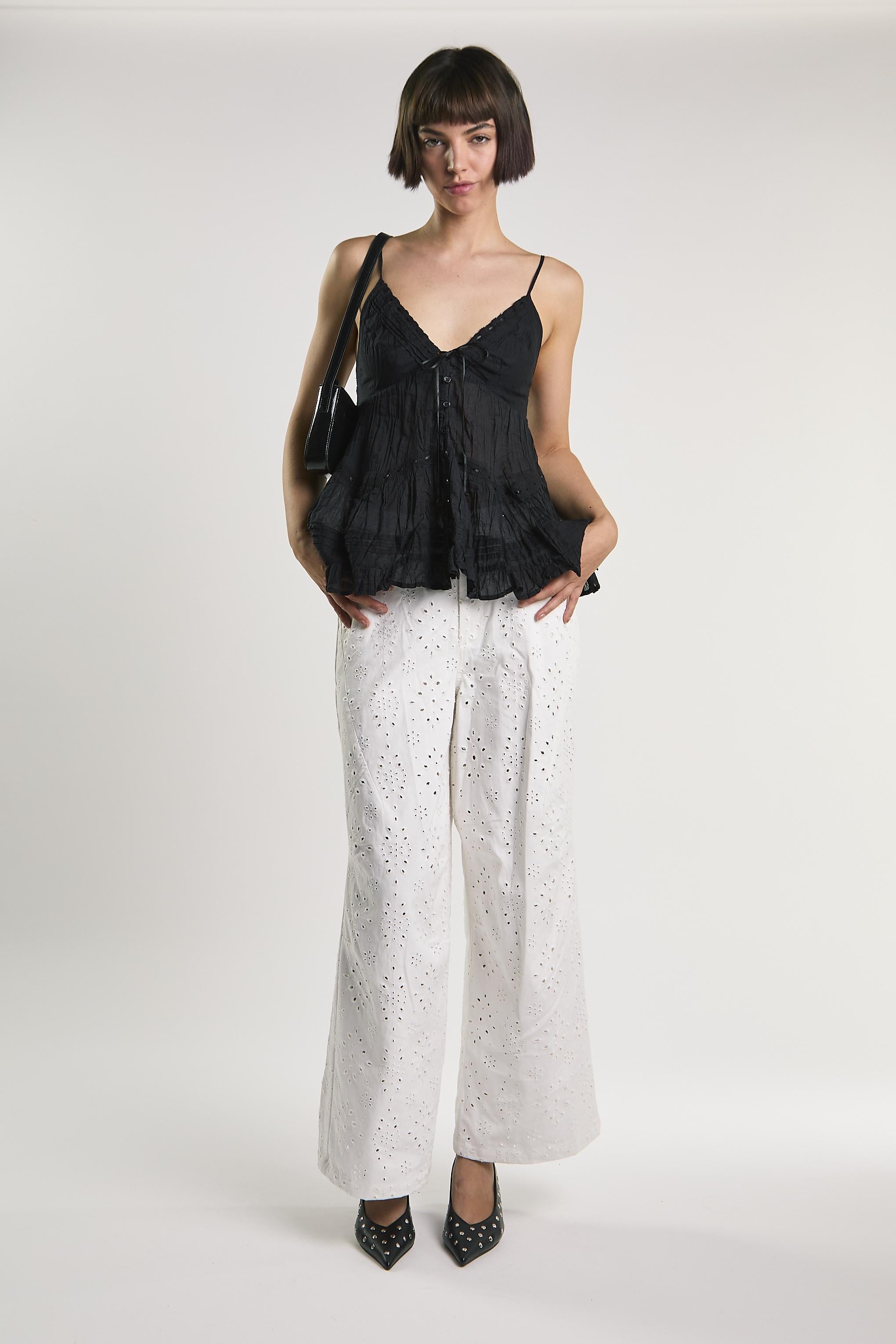 TOP DONNA SBAMBOLATO NERO GLAMOROUS KA7566 NERO GLAMOROUS