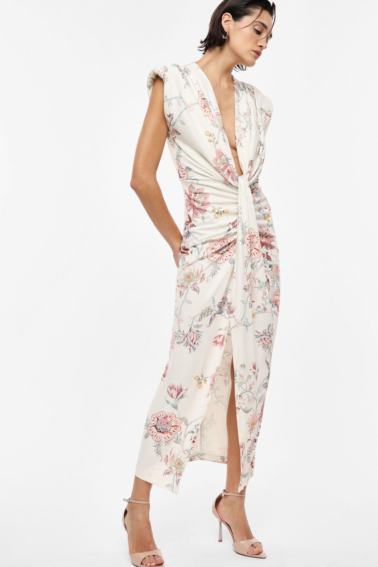 abito donna lungo fantsia floreale con scollo a v imperial AFYOLIP PANNA IMPERIAL