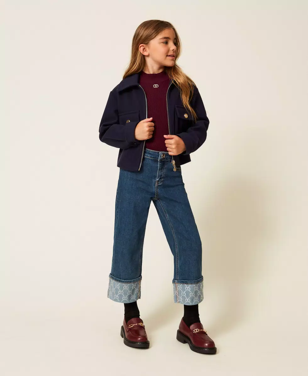 MAGLIA BAMBINA LUPETTO A COSTINE CON LOGO BURDUNDY TWINSET 252GJ3042 BURDUNDY TWINSET KIDS